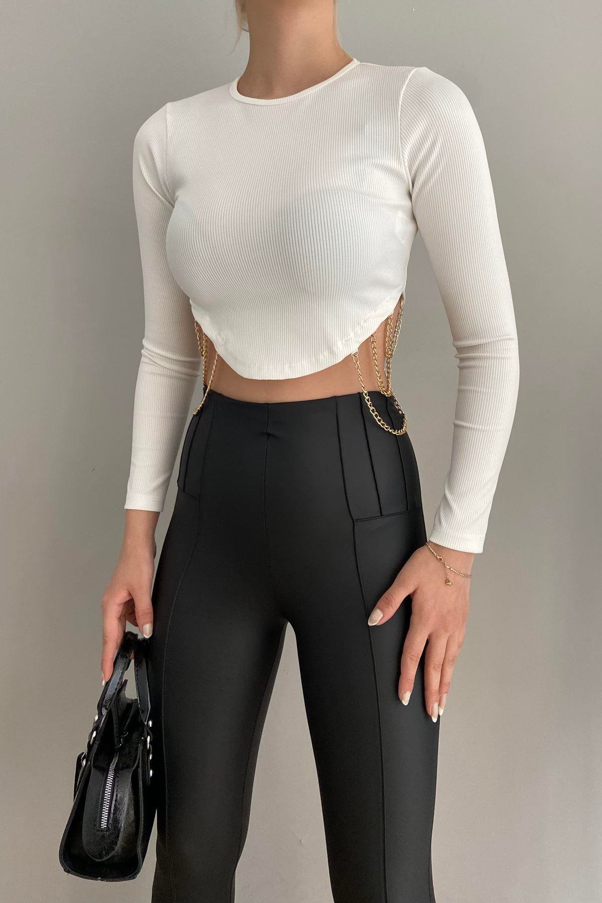 BEL AKSESUARLI CROP BLUZ