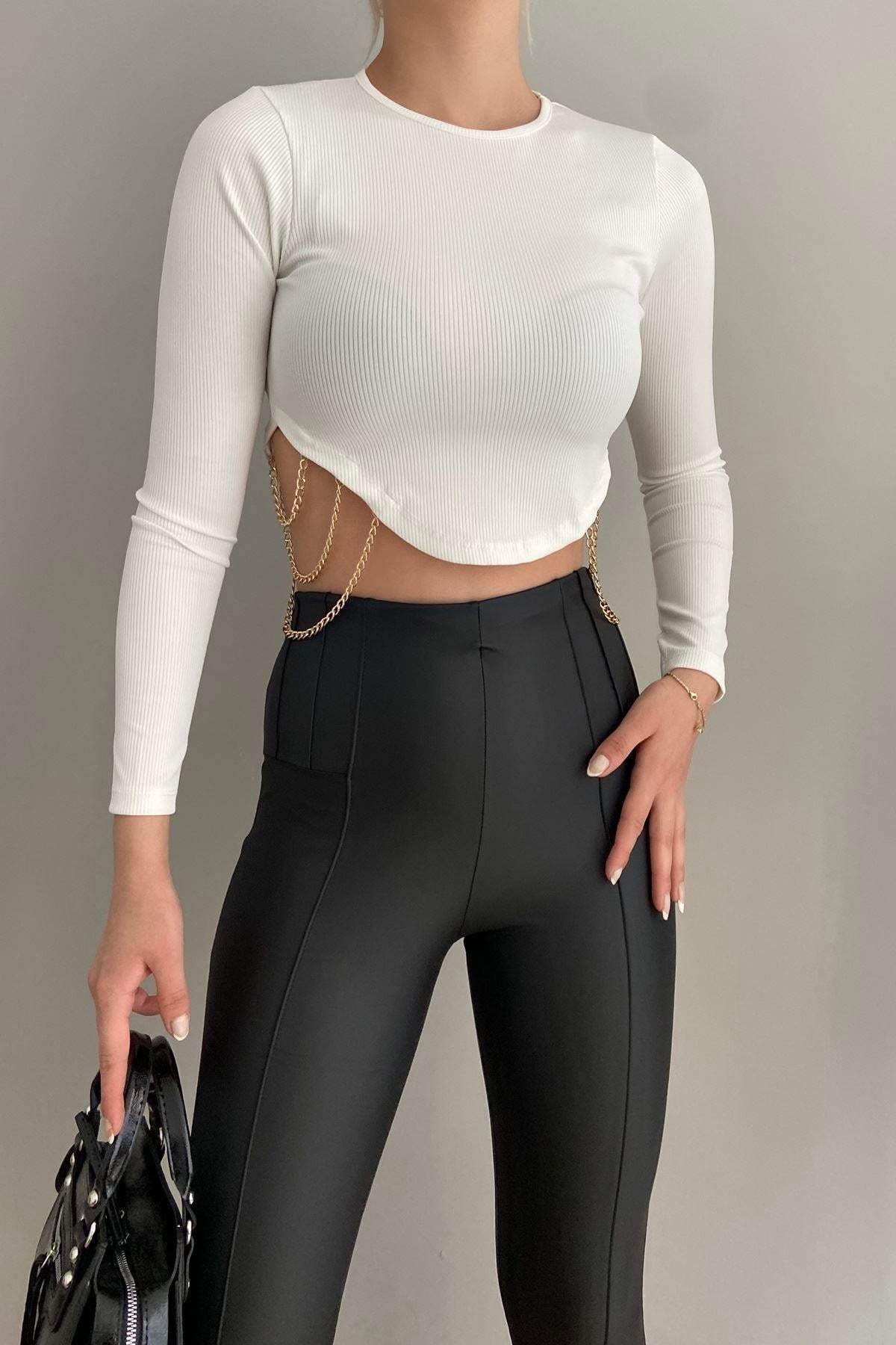 BEL AKSESUARLI CROP BLUZ