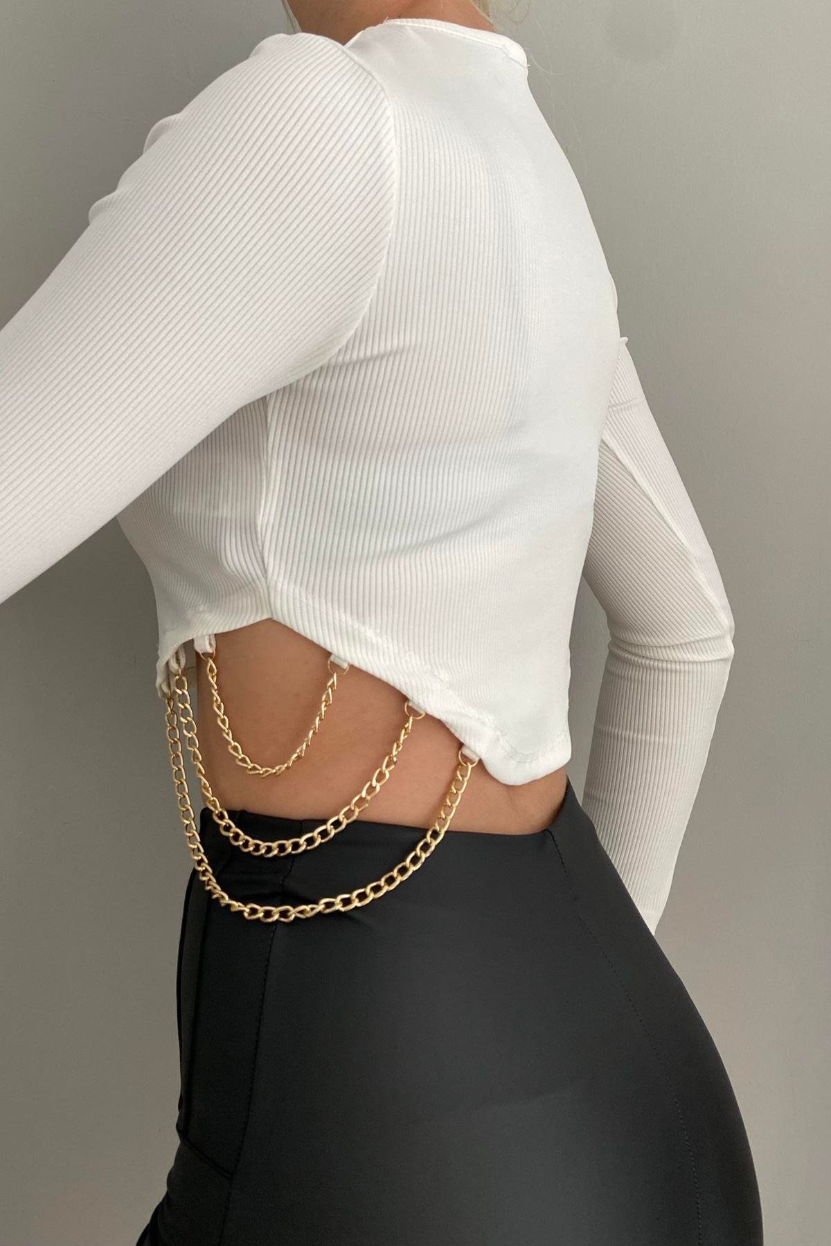 BEL AKSESUARLI CROP BLUZ