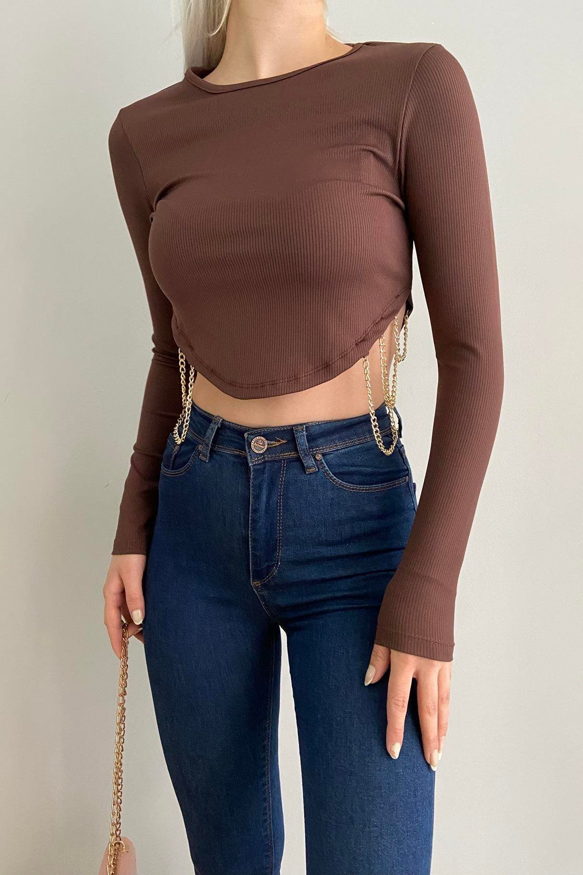 BEL AKSESUARLI CROP BLUZ