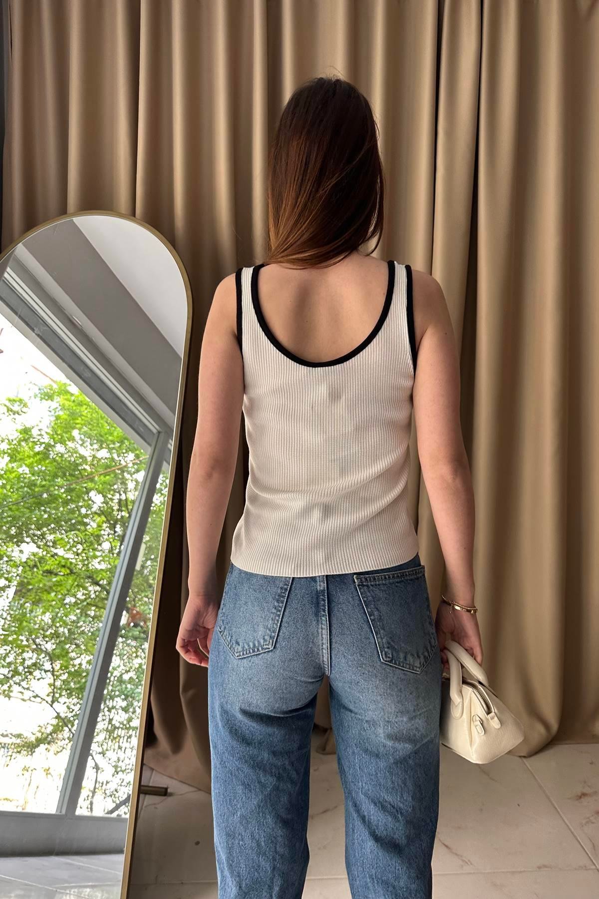 KALI ASKILI FİTİLLİ KONTRAST TRIKO BLUZ