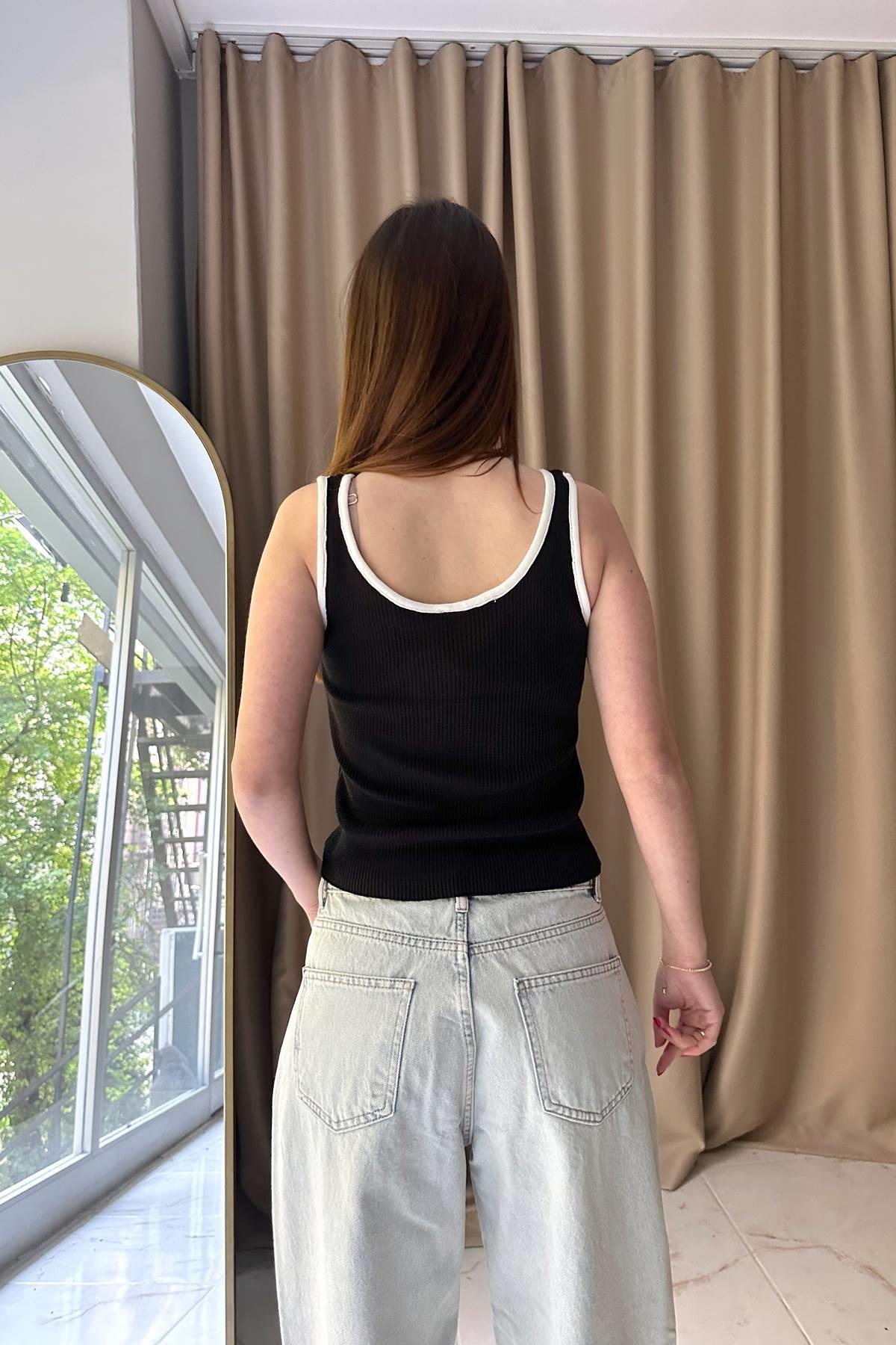 KALI ASKILI FİTİLLİ KONTRAST TRIKO BLUZ