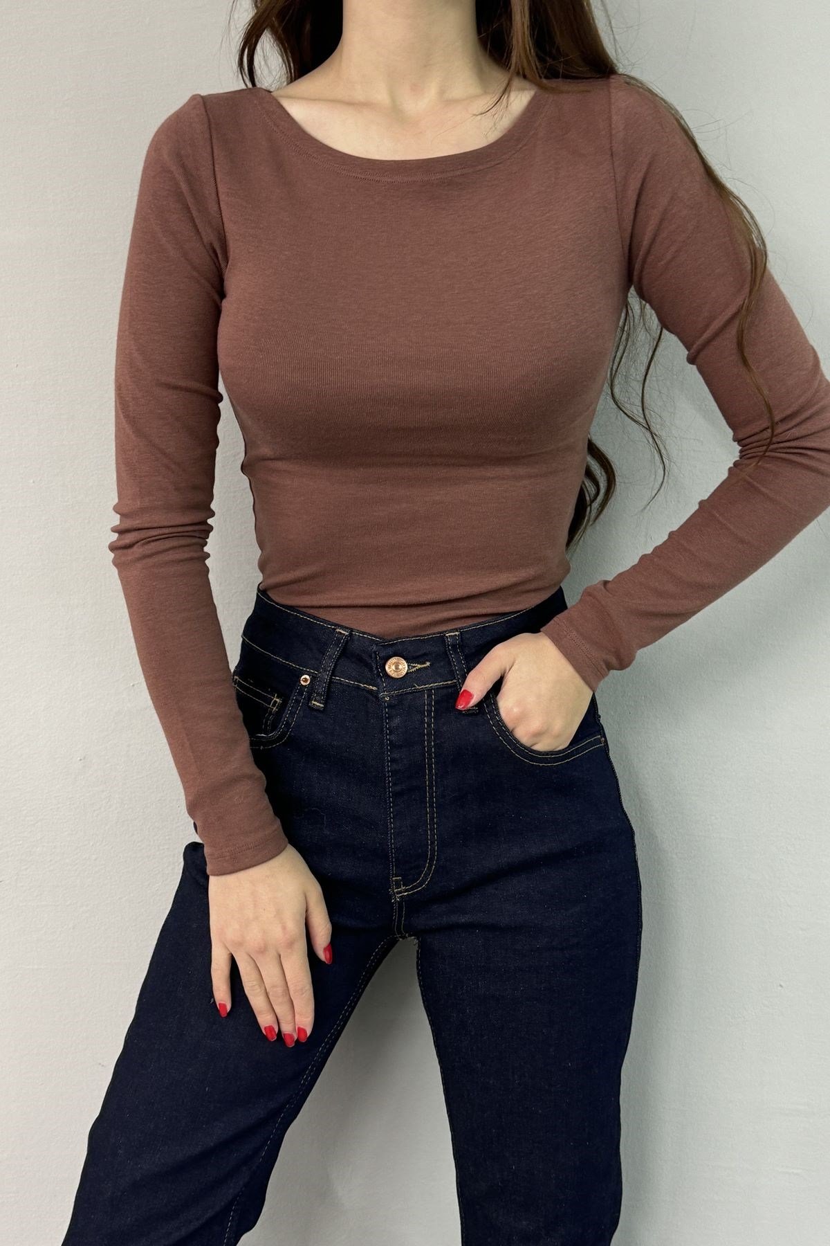 KAYIK YAKA UZUN KOLLU TOP