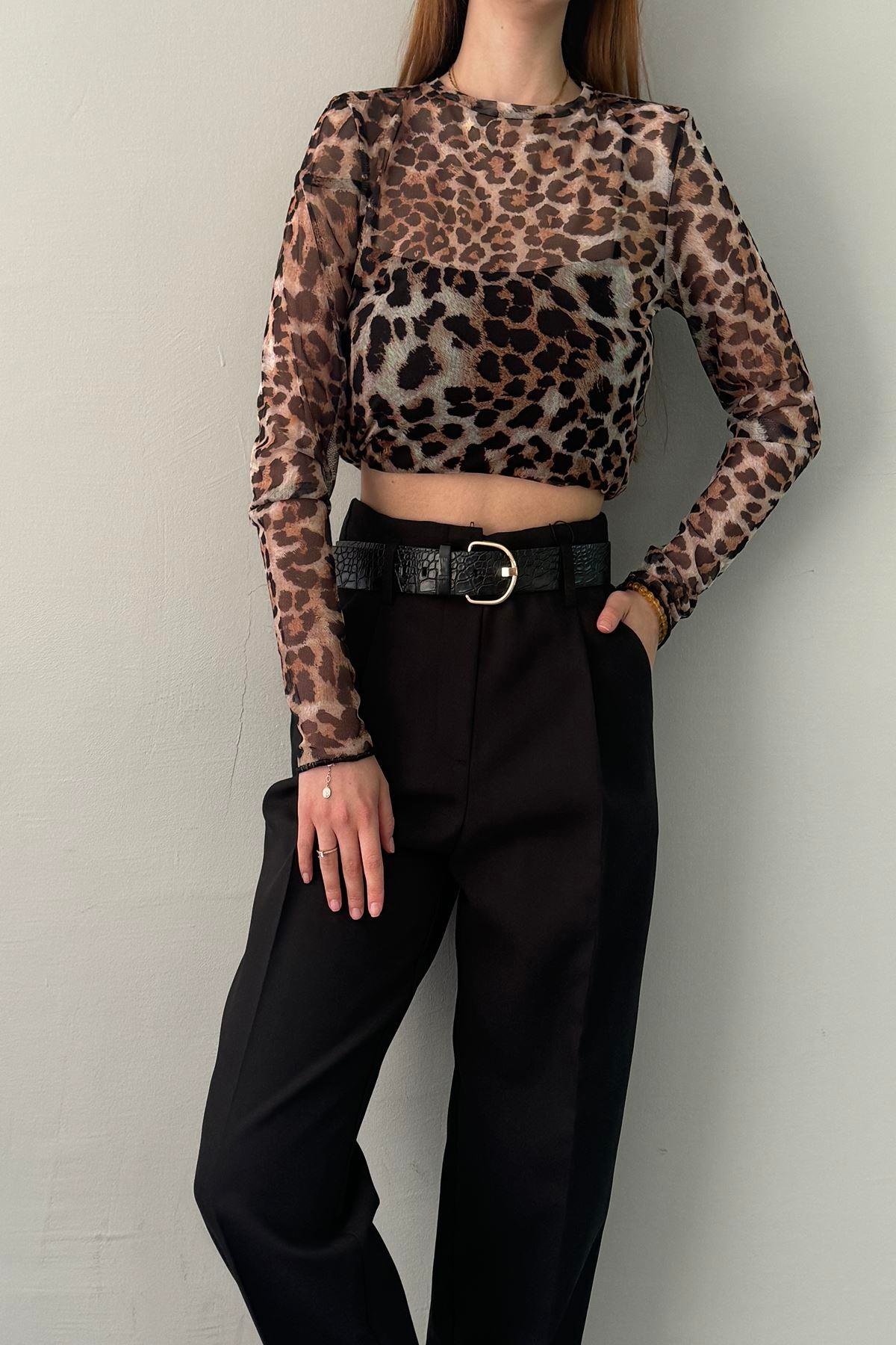 LEOPAR DESEN TÜL BLUZ