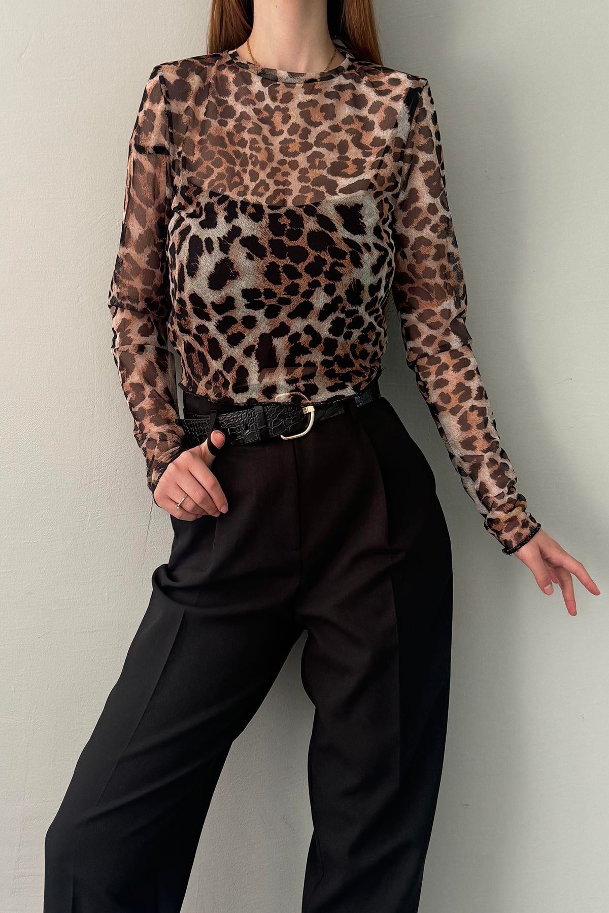 LEOPAR DESEN TÜL BLUZ
