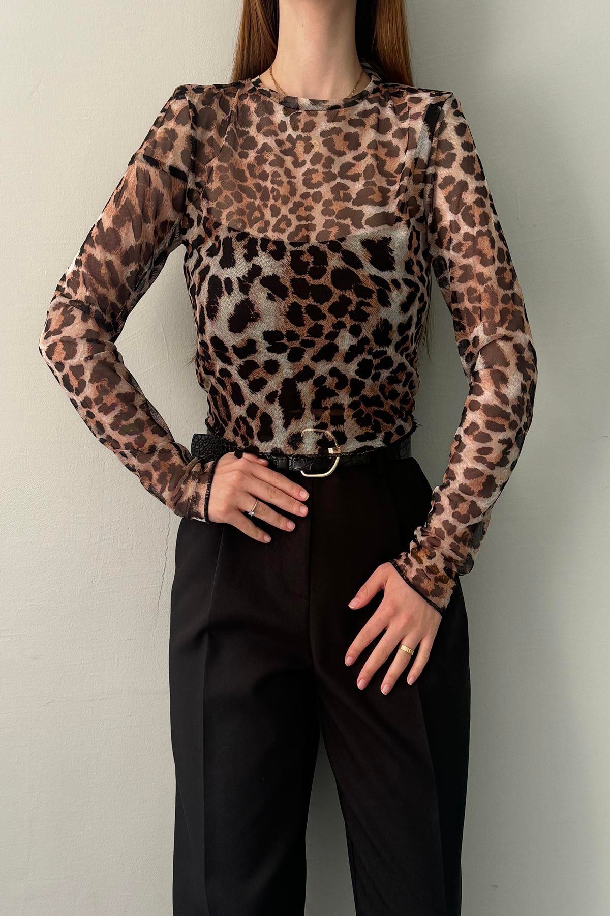 LEOPAR DESEN TÜL BLUZ