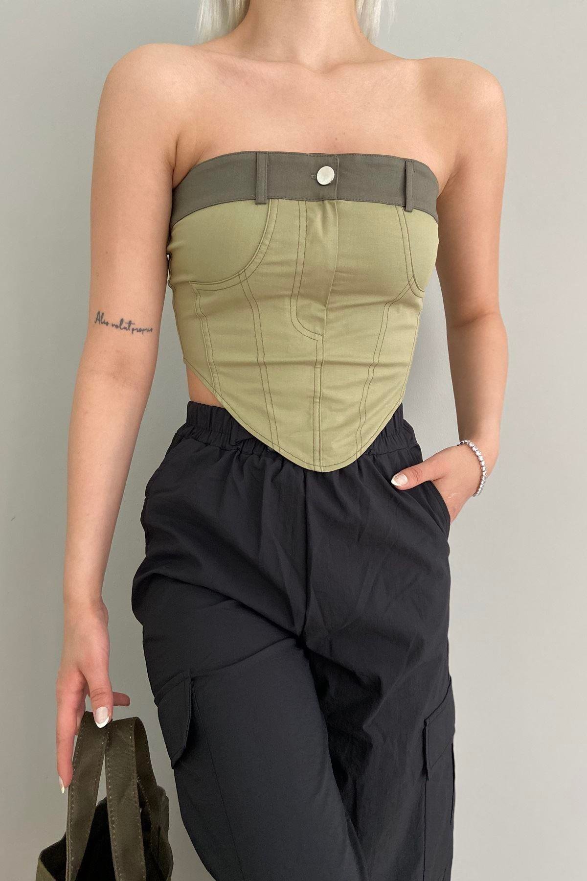 STRAPLEZ SÜS DİKİŞ DETAYLI TOP
