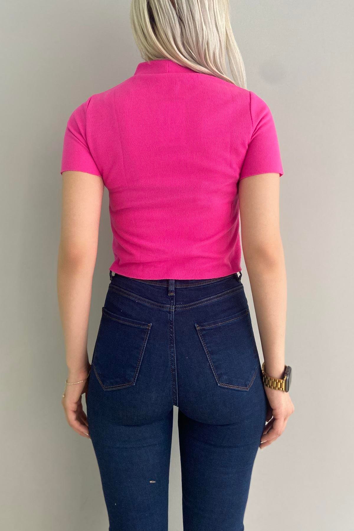 YARIM BALIKÇI KISA KOL CROP BLUZ