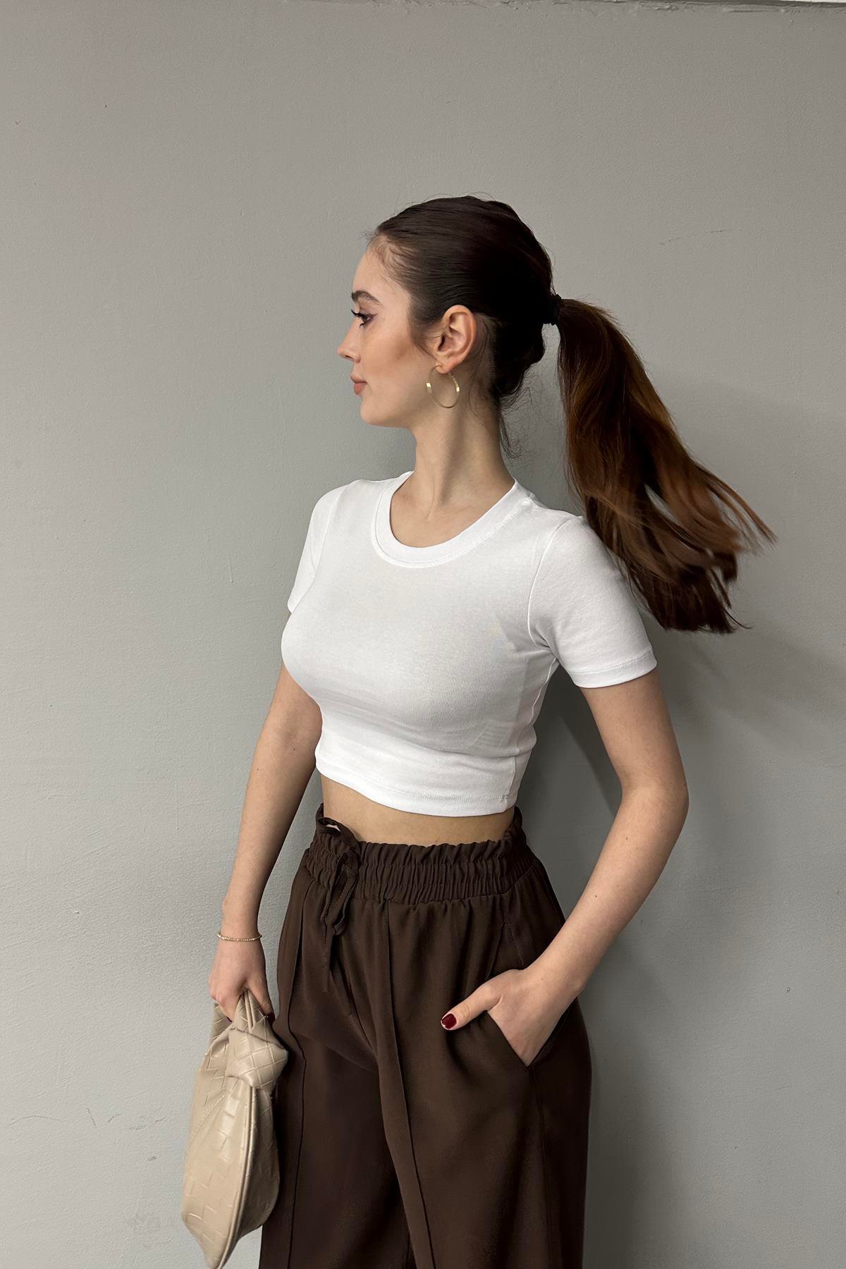 BİSİKLET YAKA KISA KOL CROP BADY