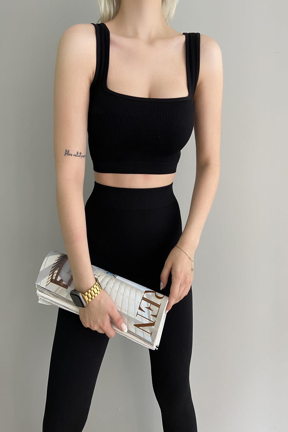 KARE YAKA FİTİLLİ ASKILI CROP
