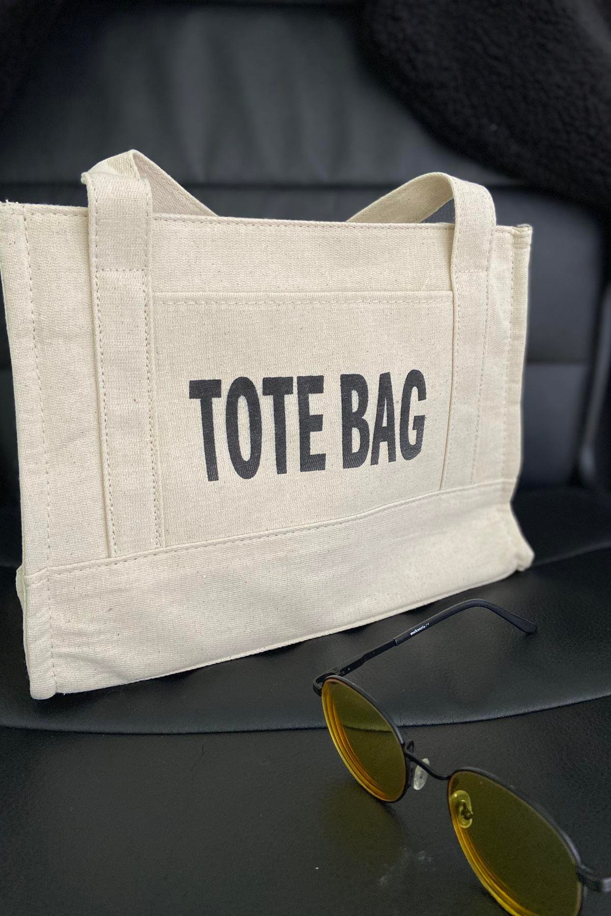 TOTE BAG BASKILI KANVAS ÇANTA