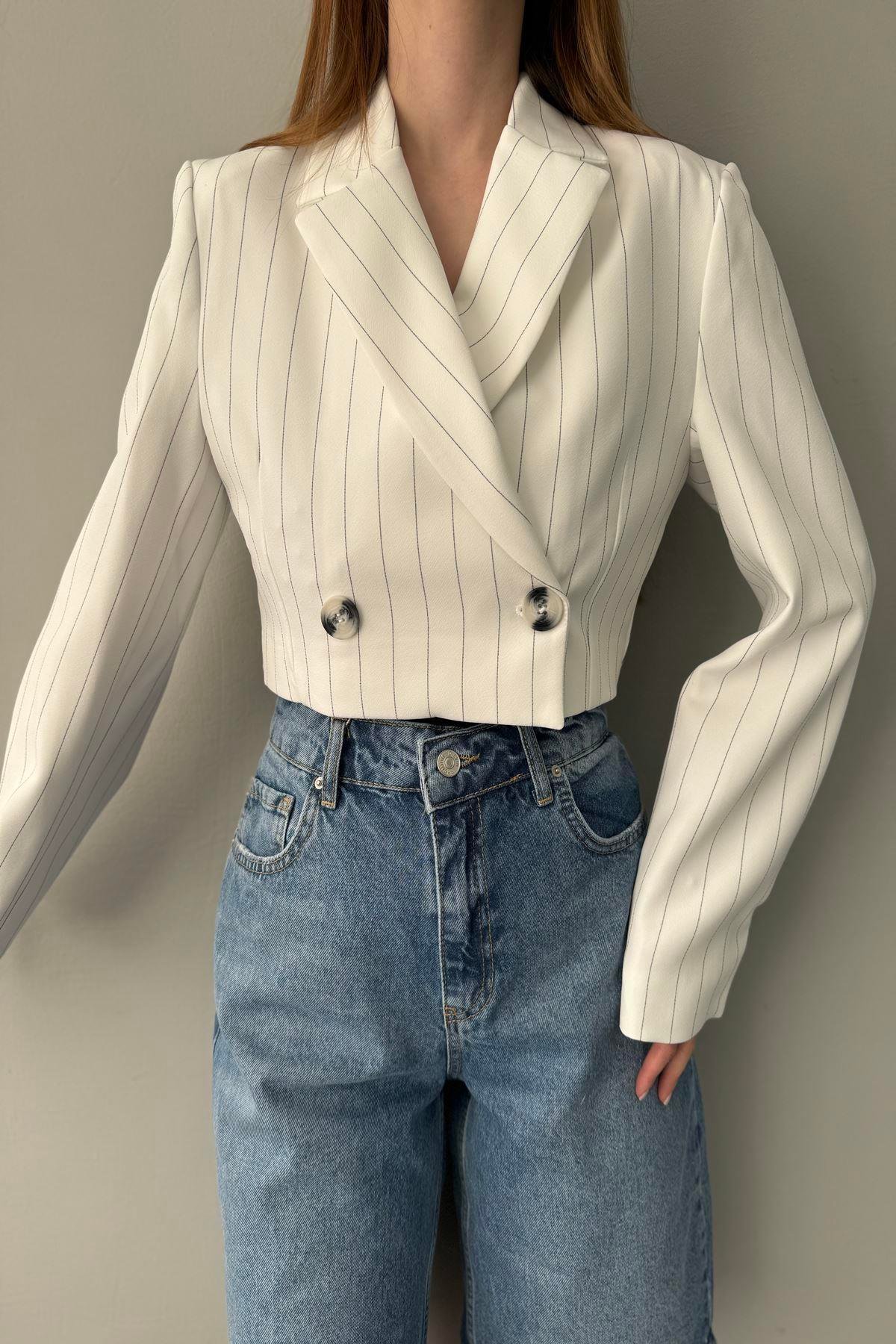 ÇİZGİLİ CROP CEKET