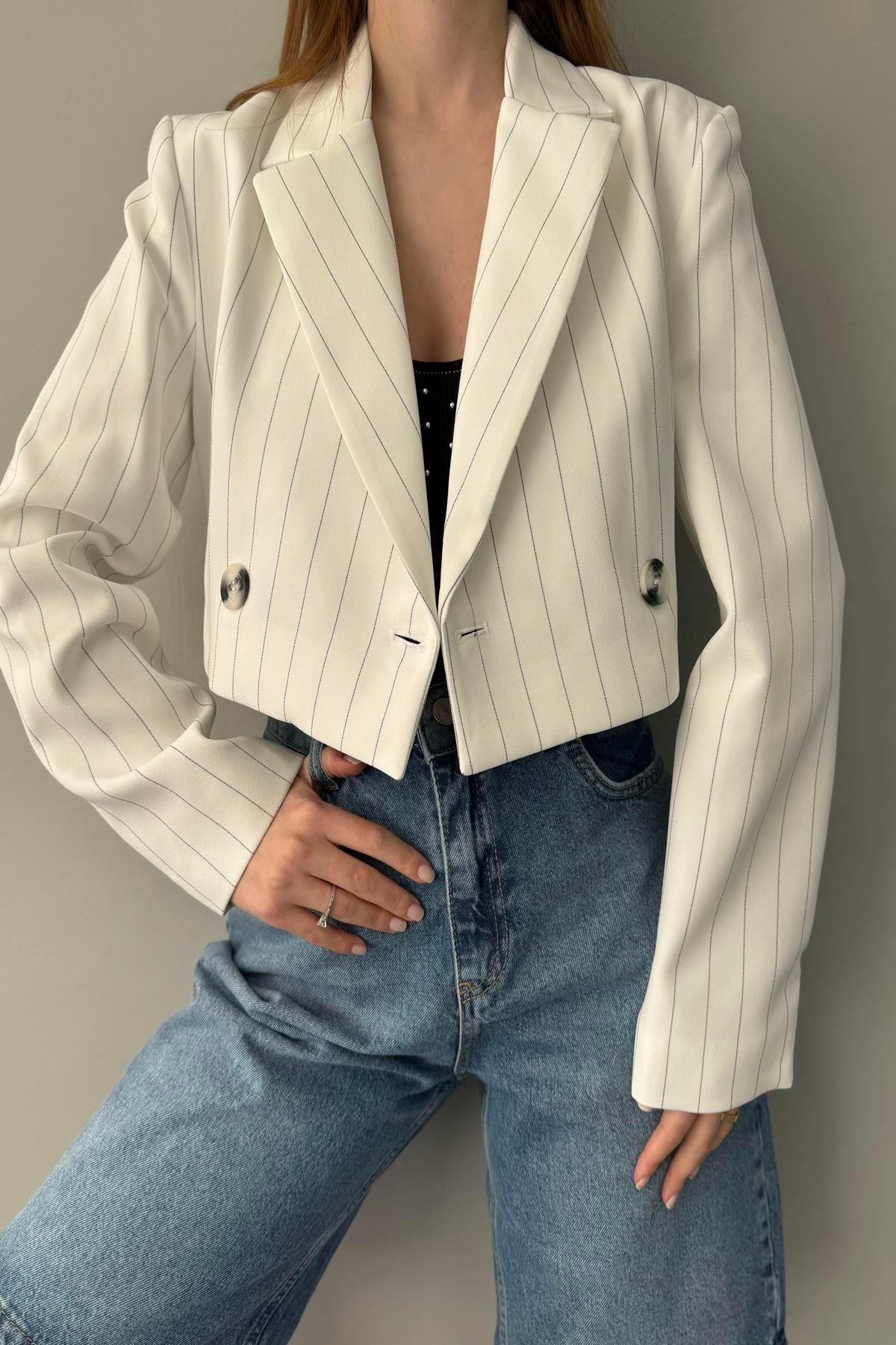 ÇİZGİLİ CROP CEKET