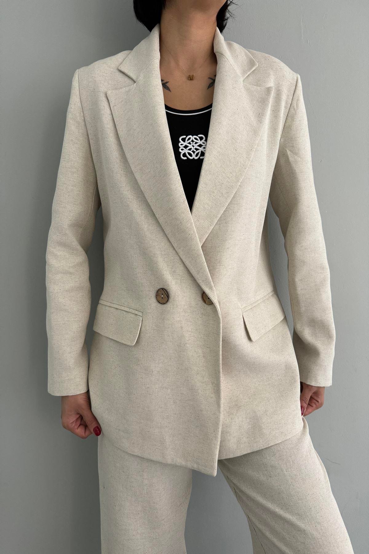 DÜĞME DATYLI KETEN BLAZER CEKET
