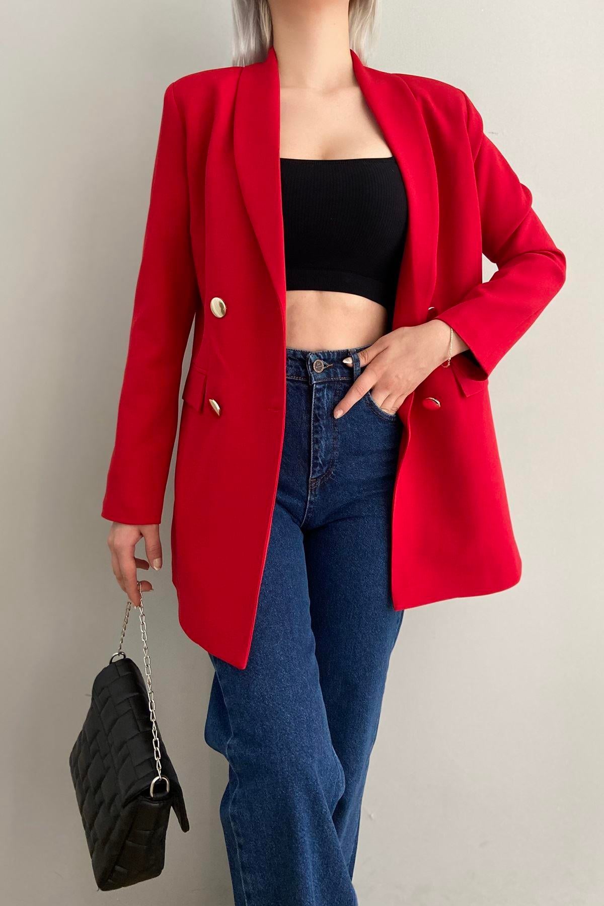GOLD DÜĞME DETAY  BLAZER CEKET