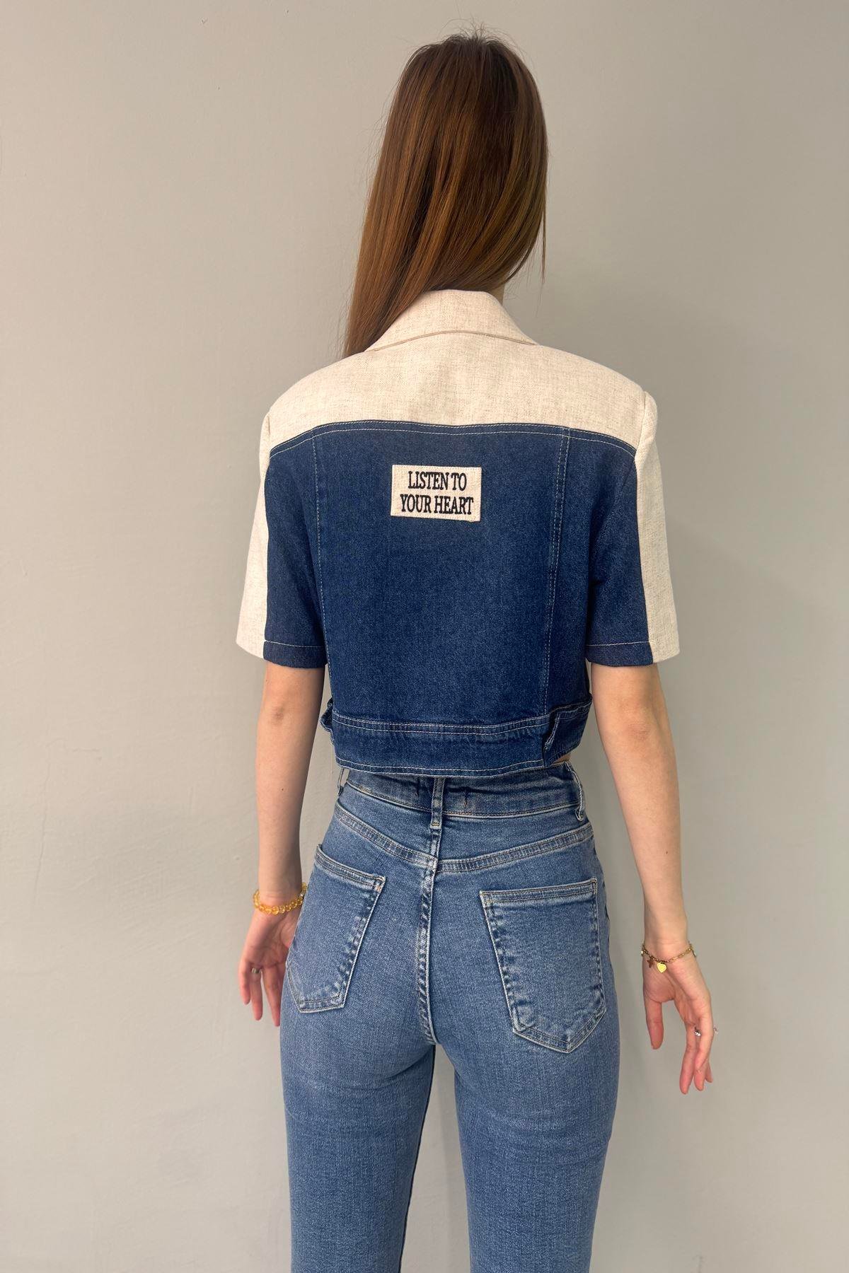 KOT DETAYLI CROP CEKET