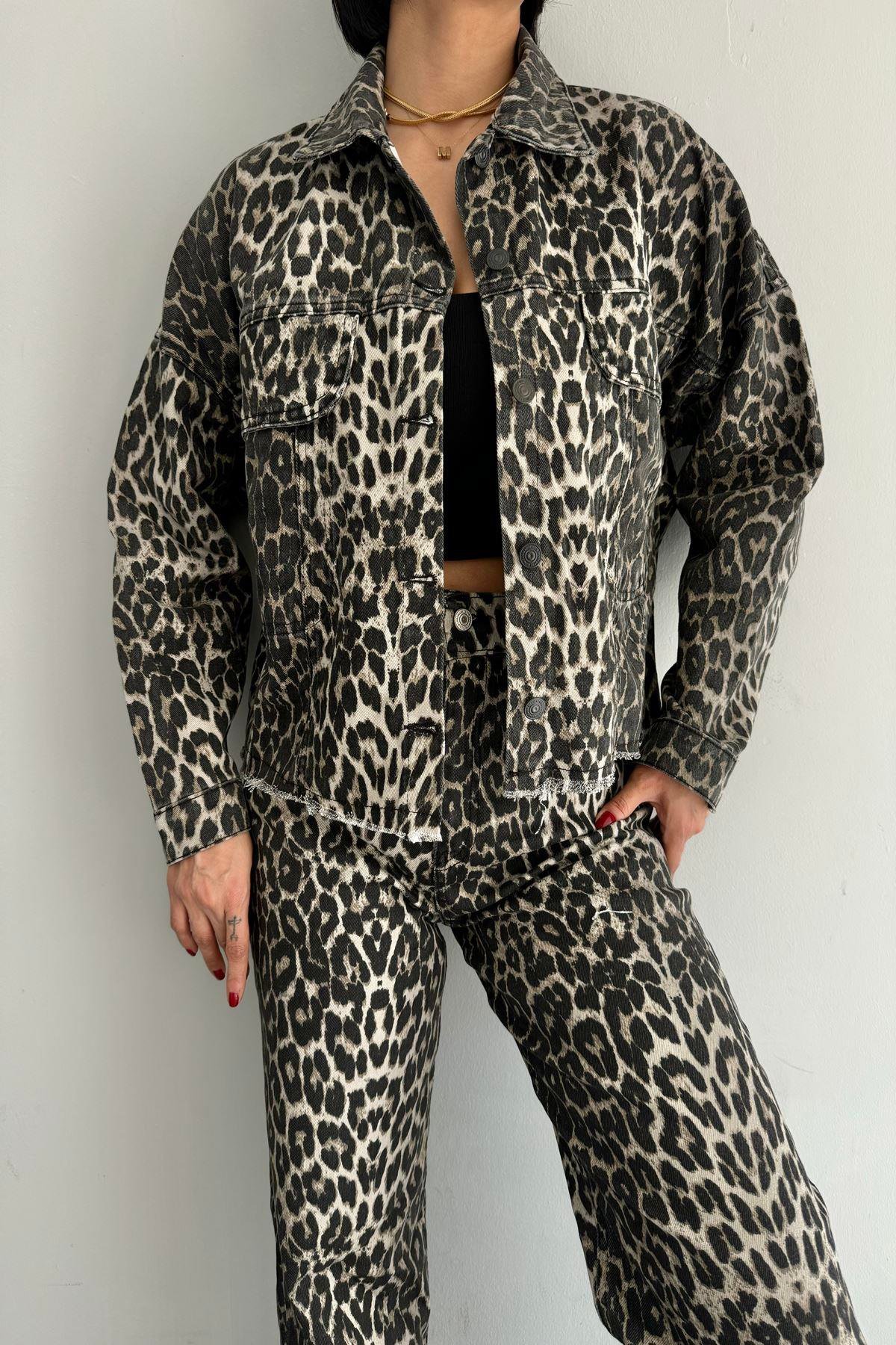 LEOPAR DESEN CROP CEKET