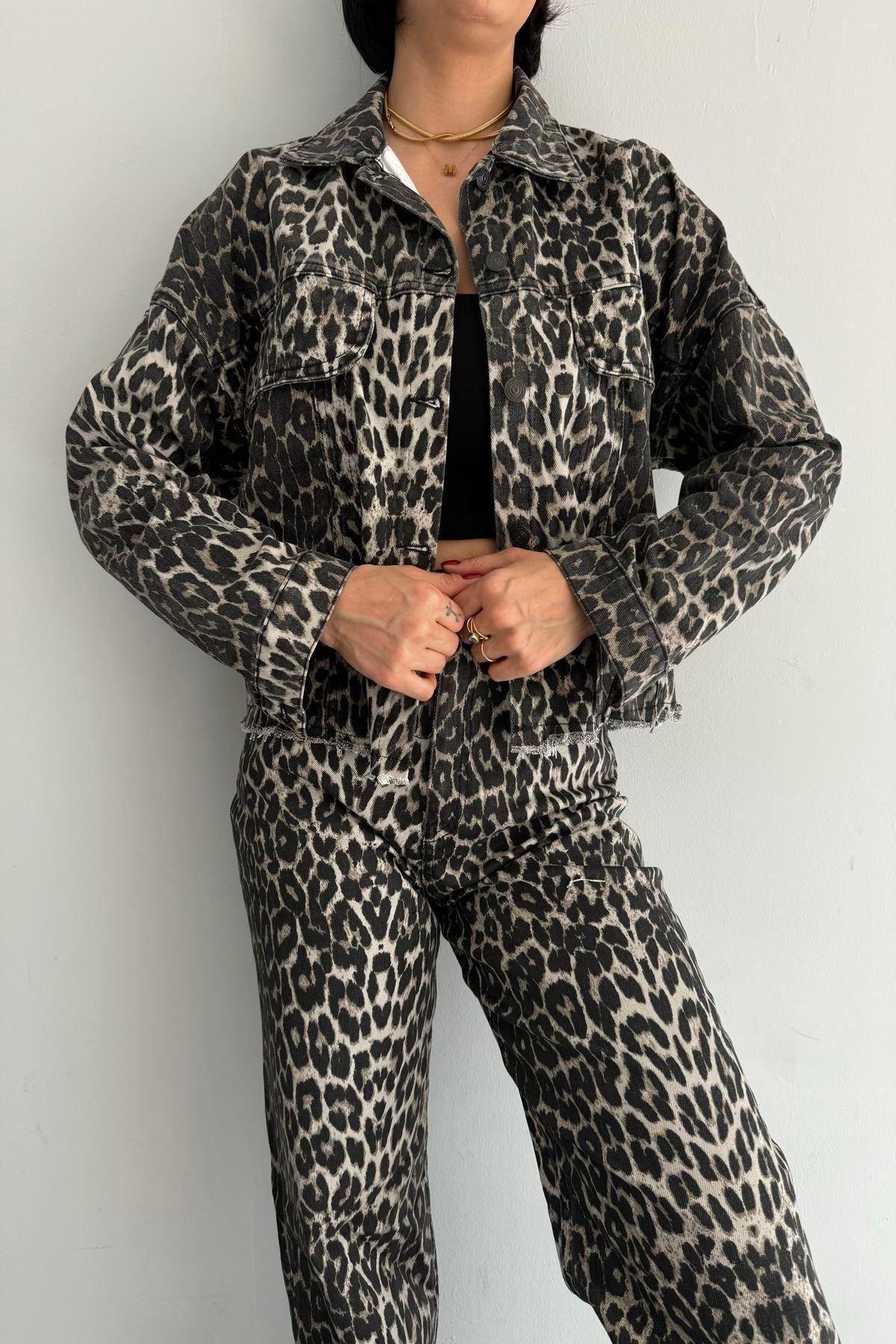 LEOPAR DESEN CROP CEKET