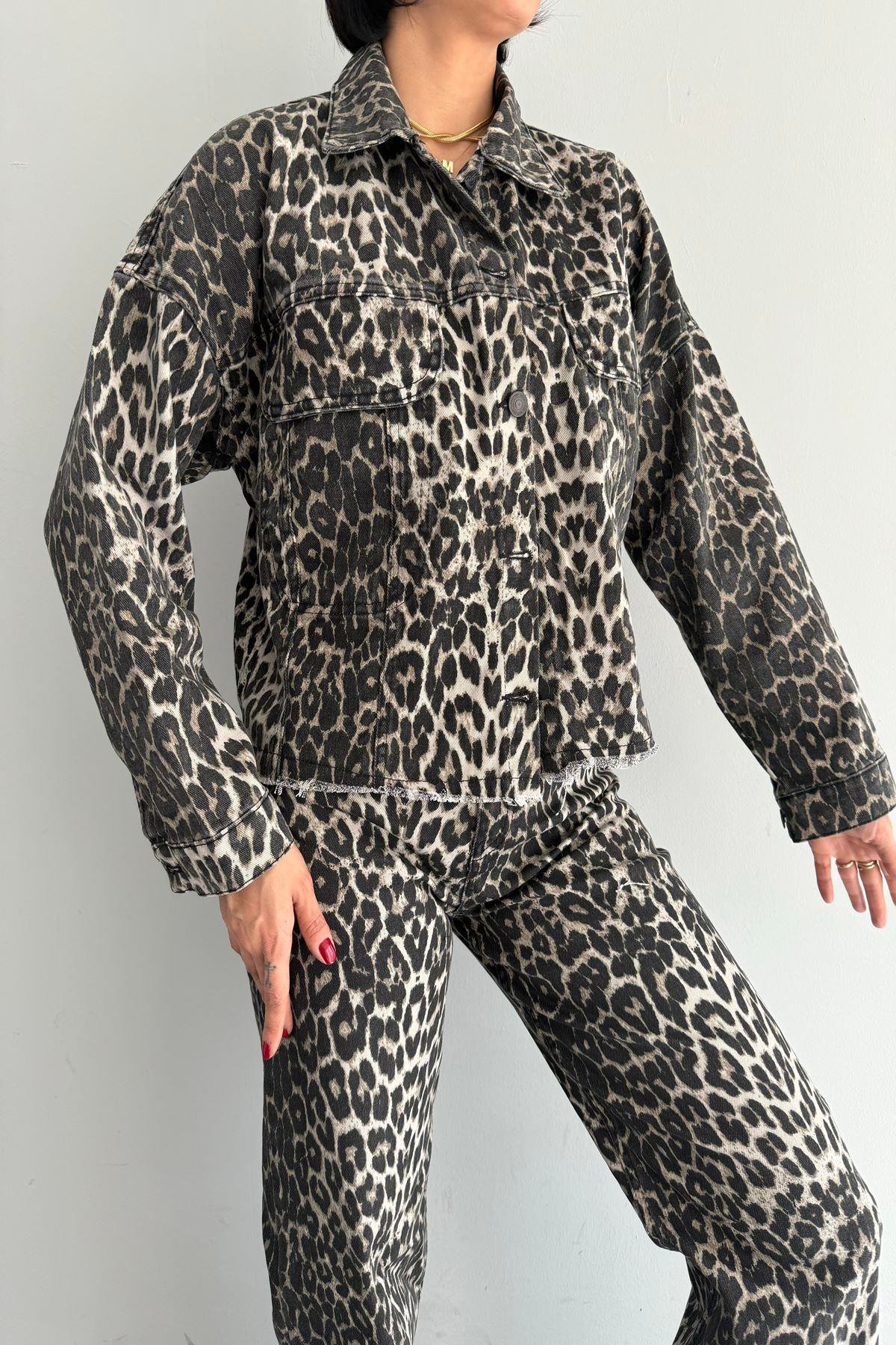 LEOPAR DESEN CROP CEKET