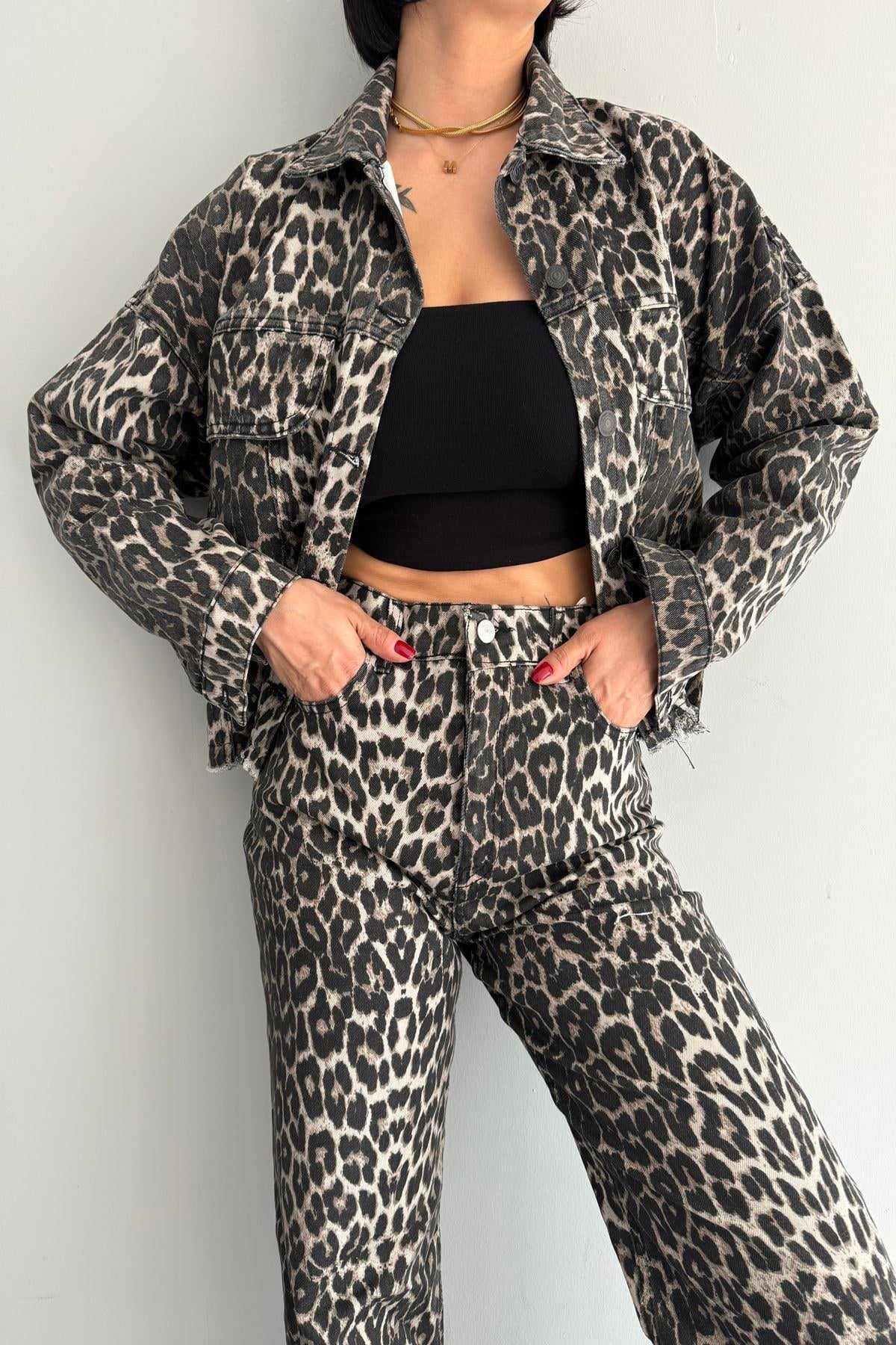 LEOPAR DESEN CROP CEKET