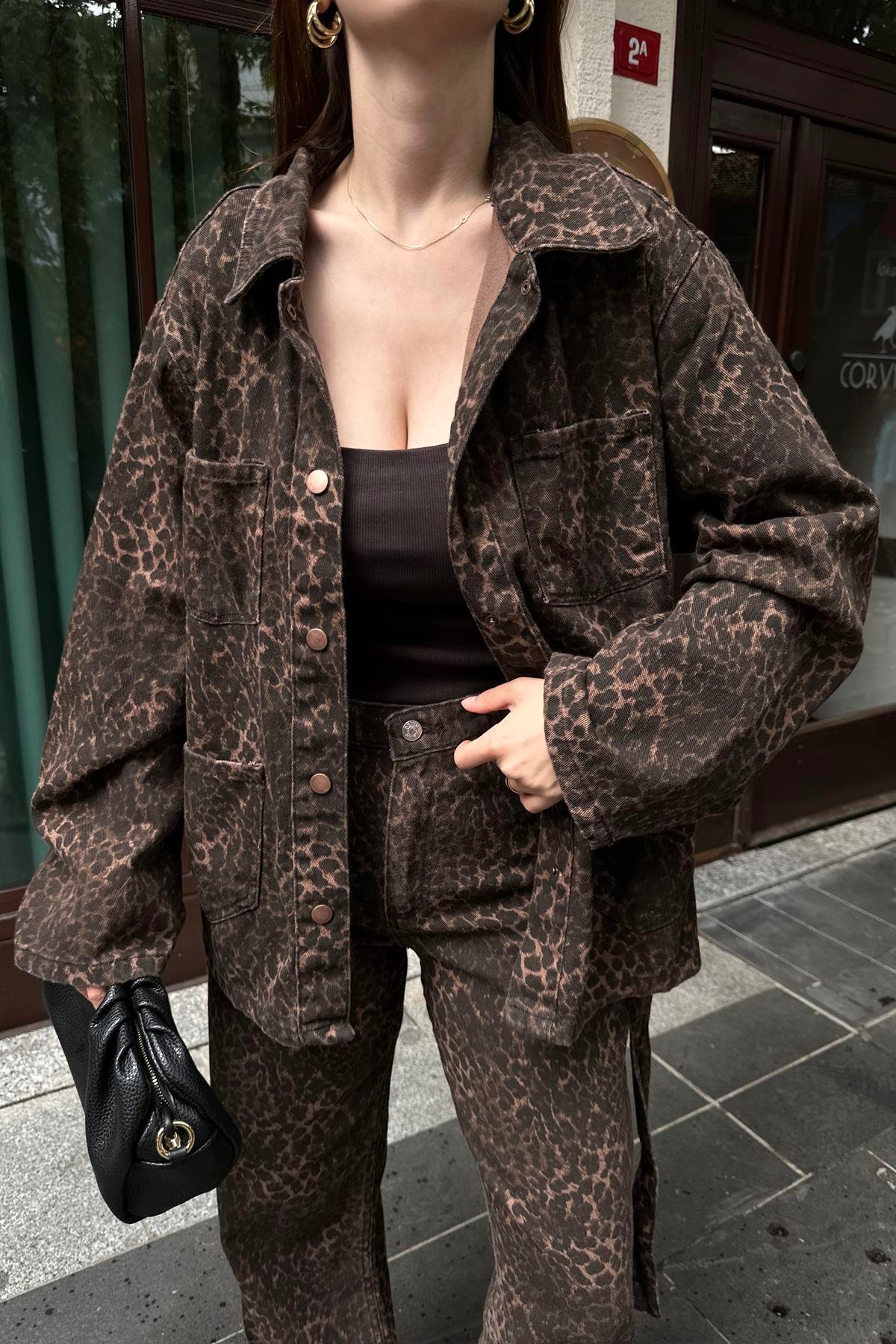 LEOPAR DESEN KUŞAKLI CEKET