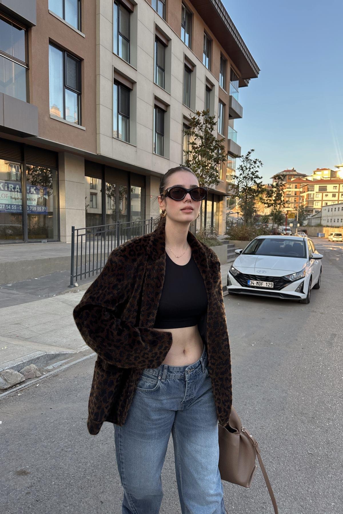 LEOPAR DESEN PELÜŞ CEKET