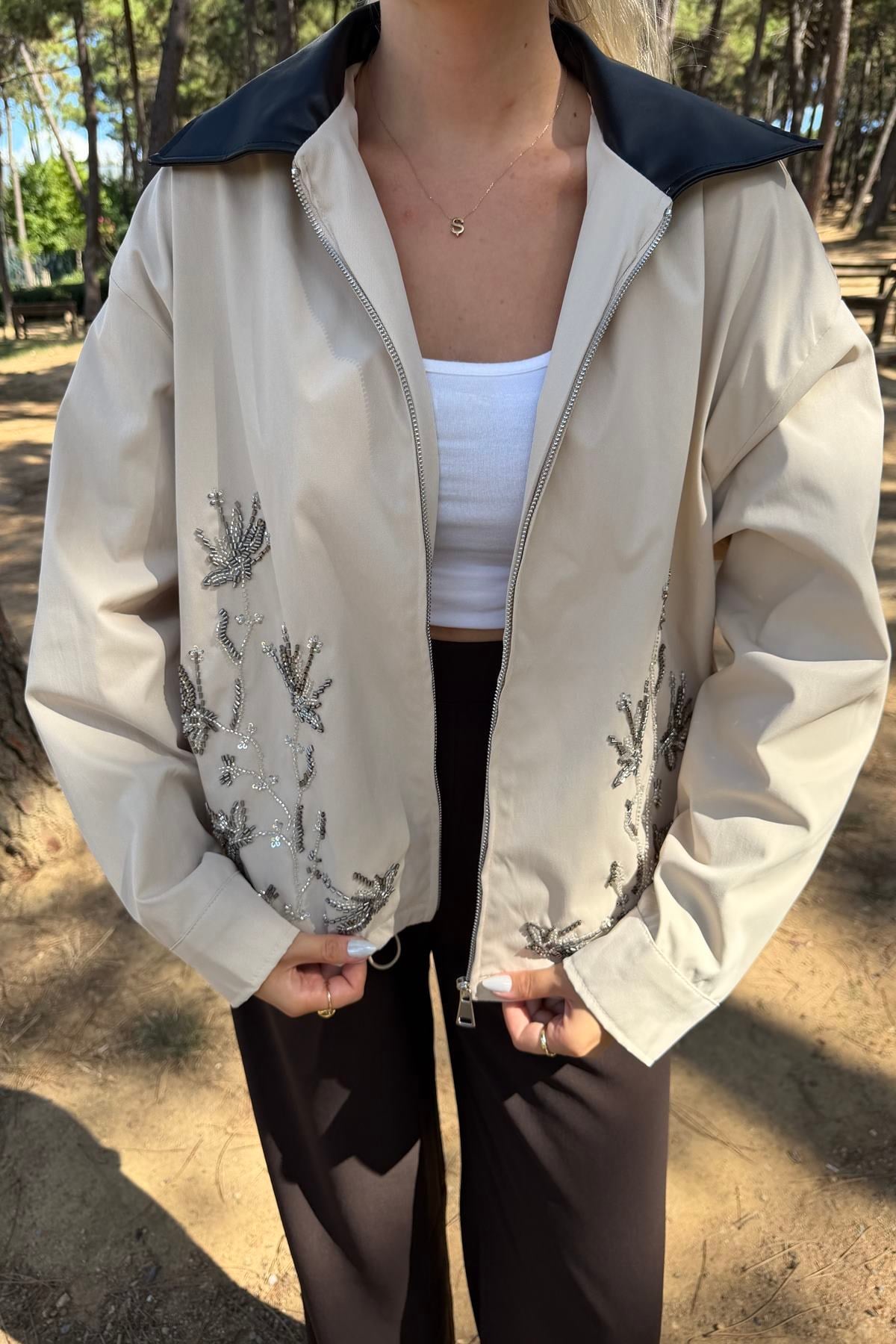 NAKIŞ DETAYLI BOMBER CEKET