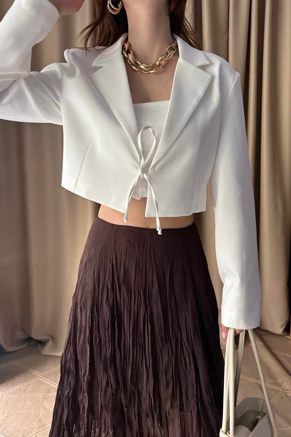 ÖNÜ BAĞCIKLI CROP CEKET