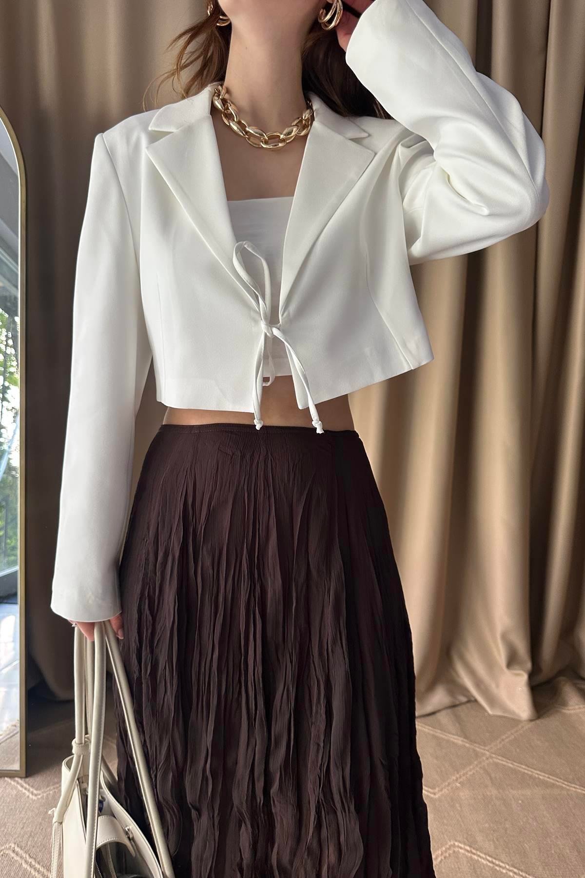 ÖNÜ BAĞCIKLI CROP CEKET