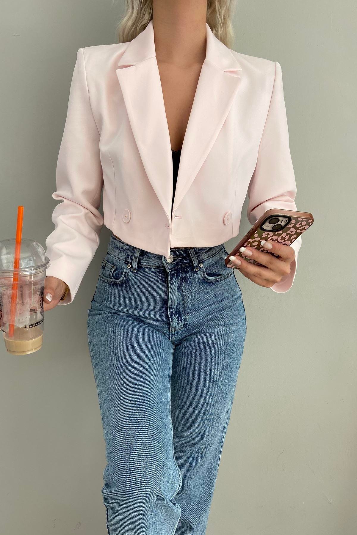 TEK DÜĞME CROP CEKET