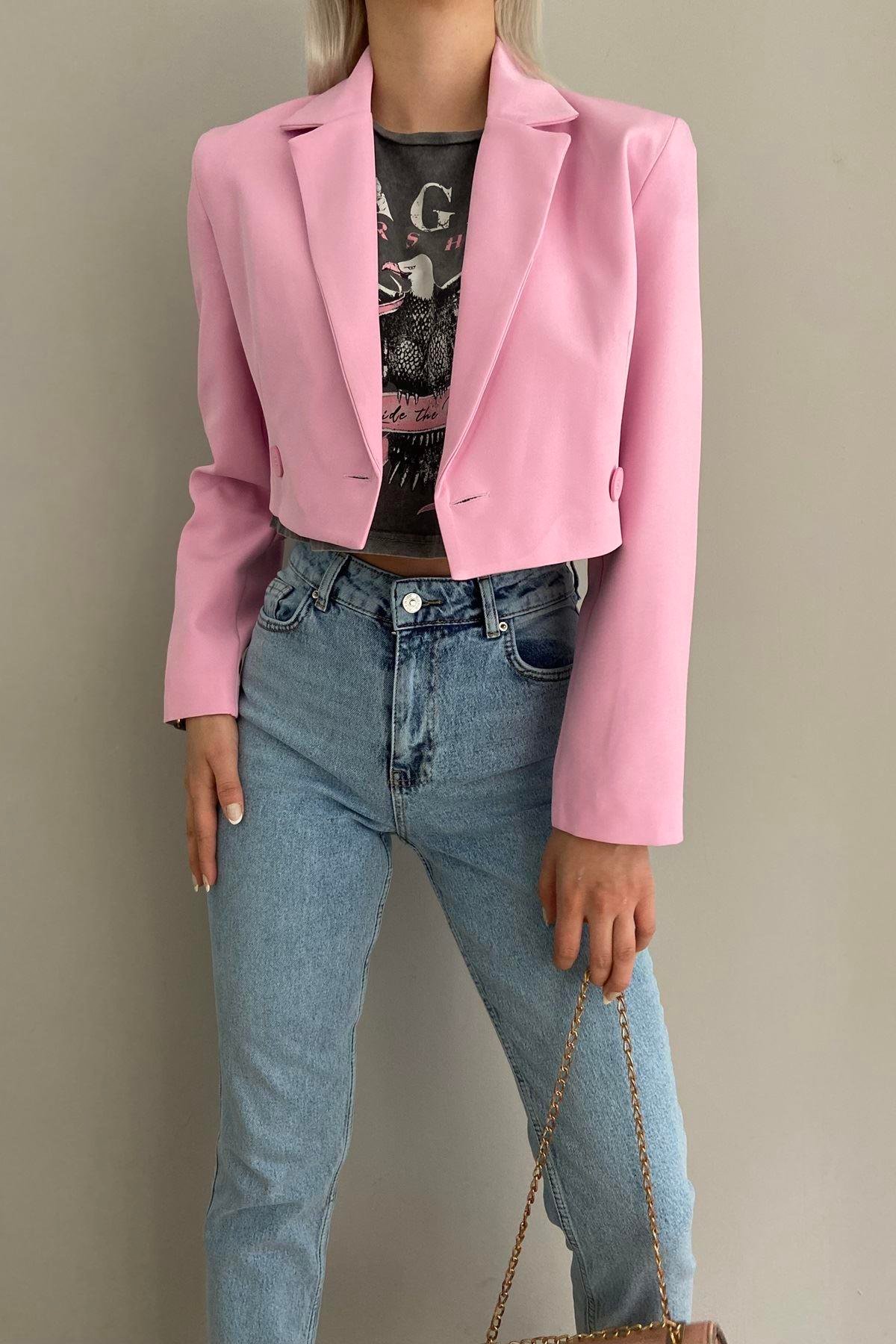 TEK DÜĞME CROP CEKET