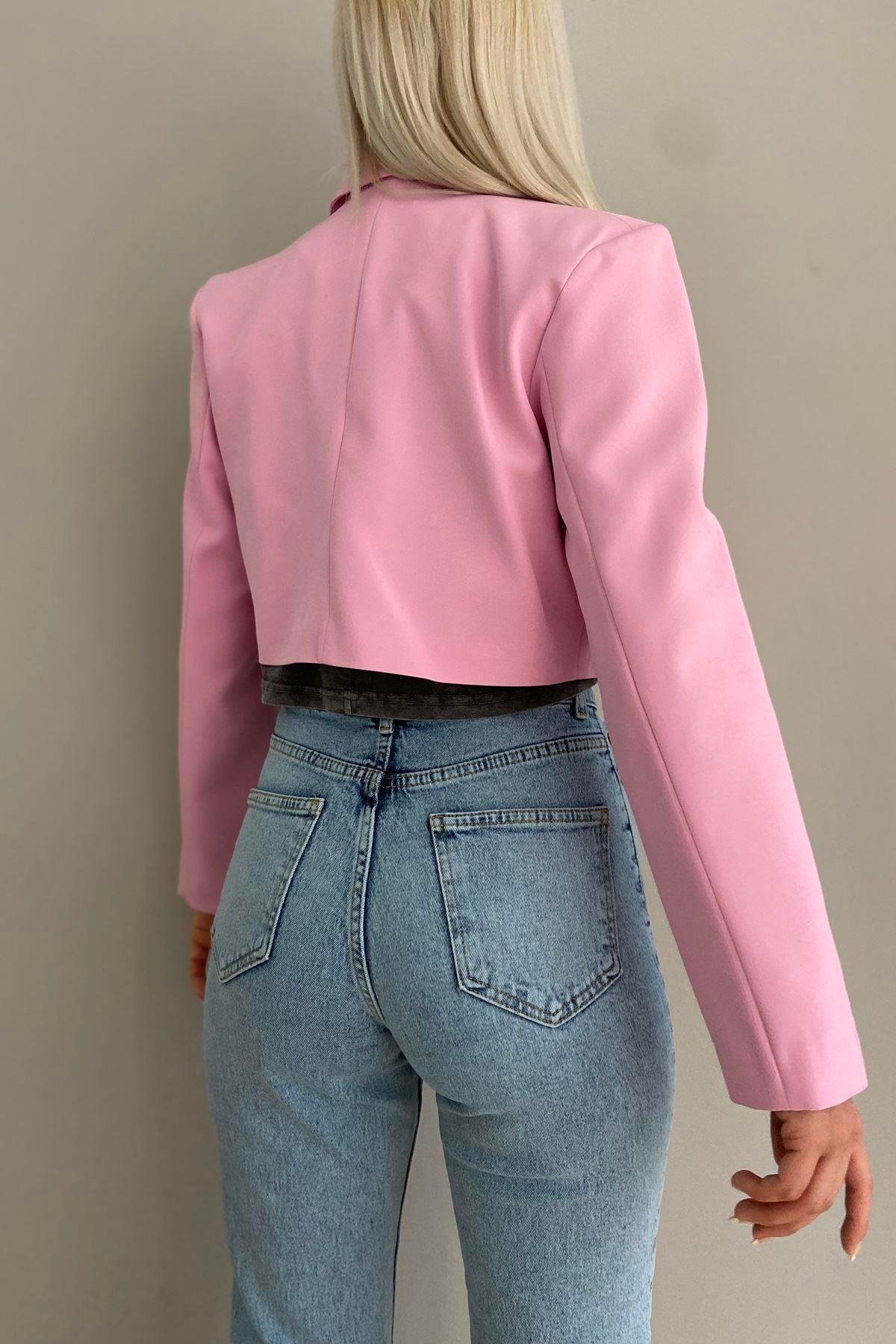 TEK DÜĞME CROP CEKET