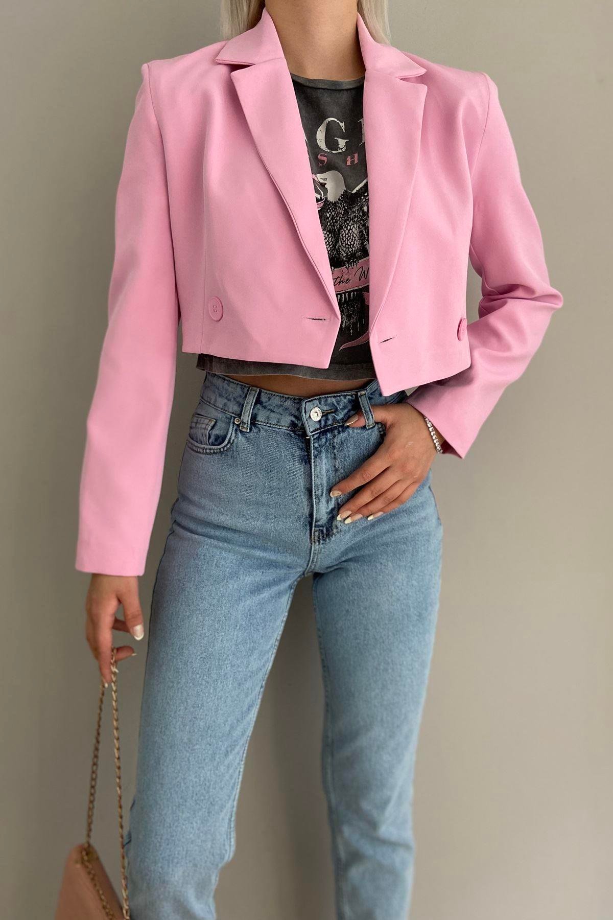 TEK DÜĞME CROP CEKET