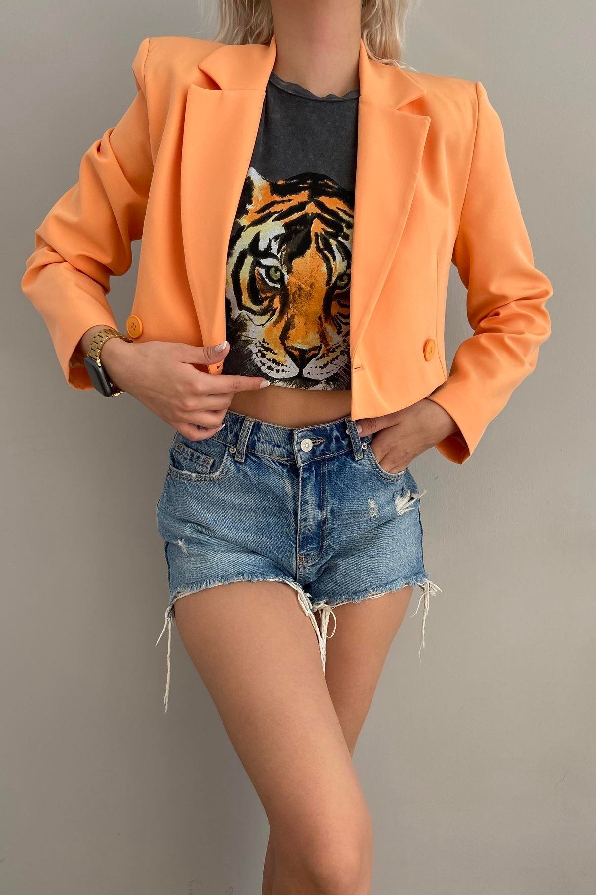 TEK DÜĞME CROP CEKET