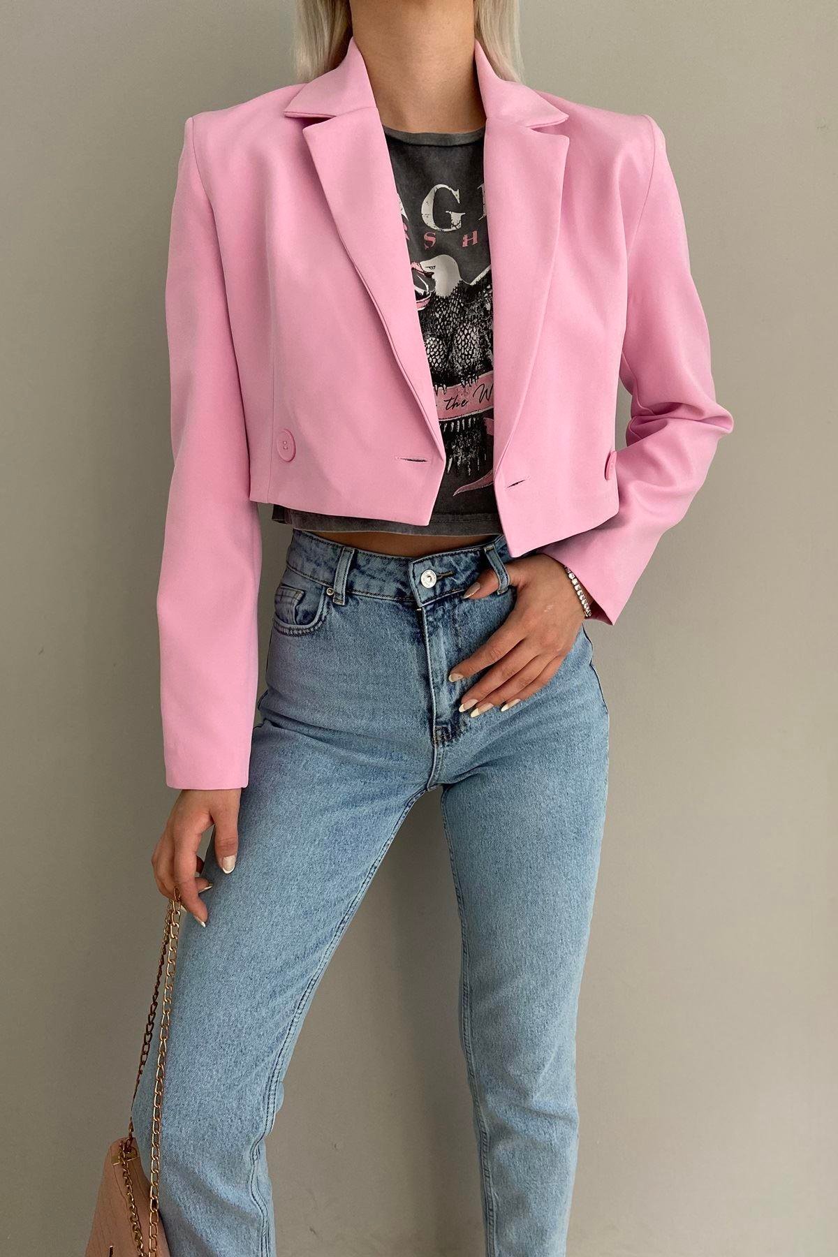TEK DÜĞME CROP CEKET