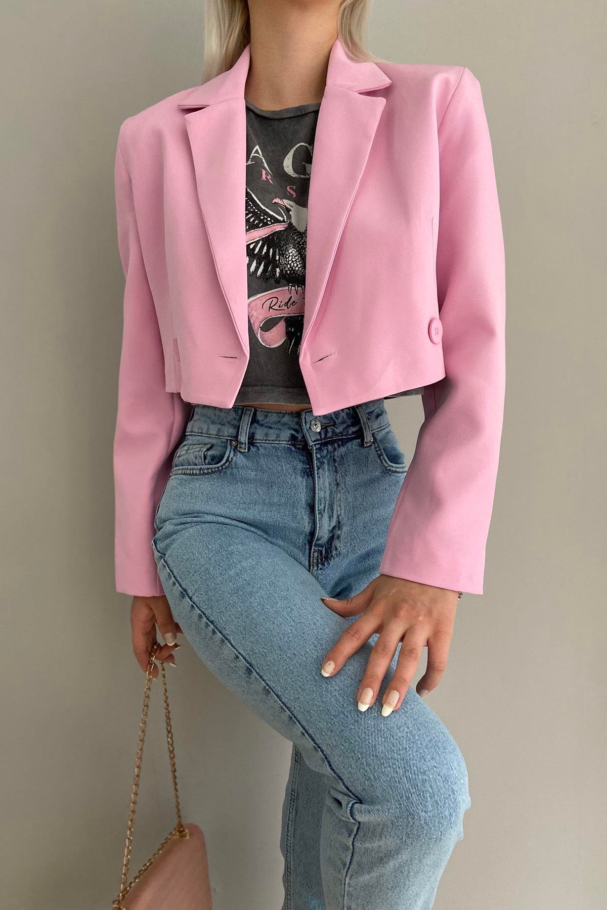 TEK DÜĞME CROP CEKET