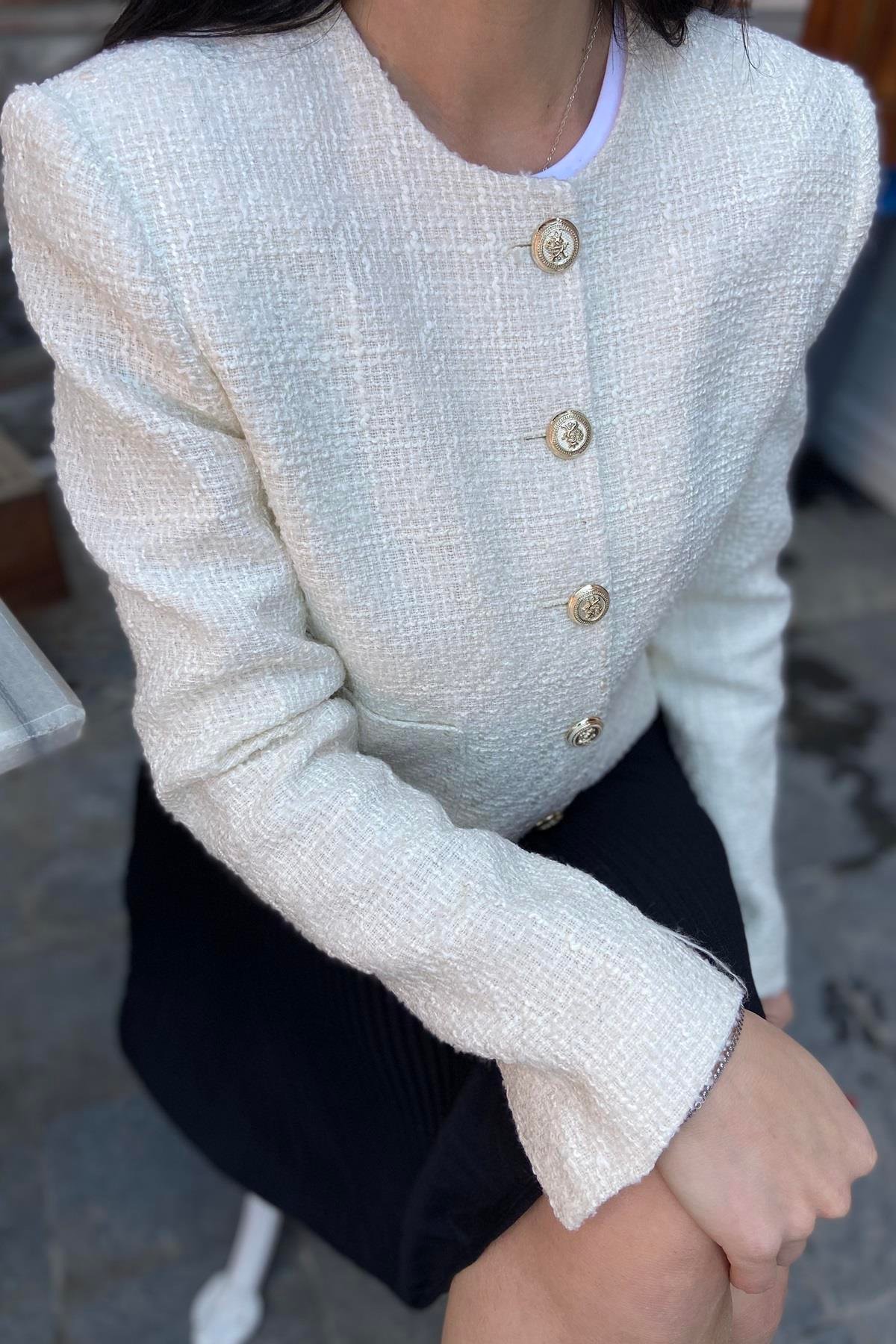 YAKASIZ TWEED CEKET