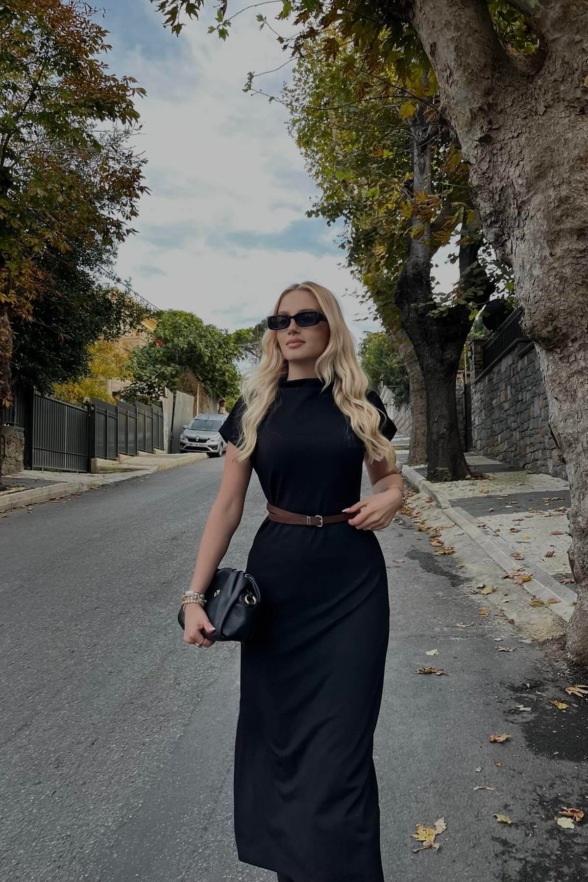 DİK YAKA MODAL ELBİSE