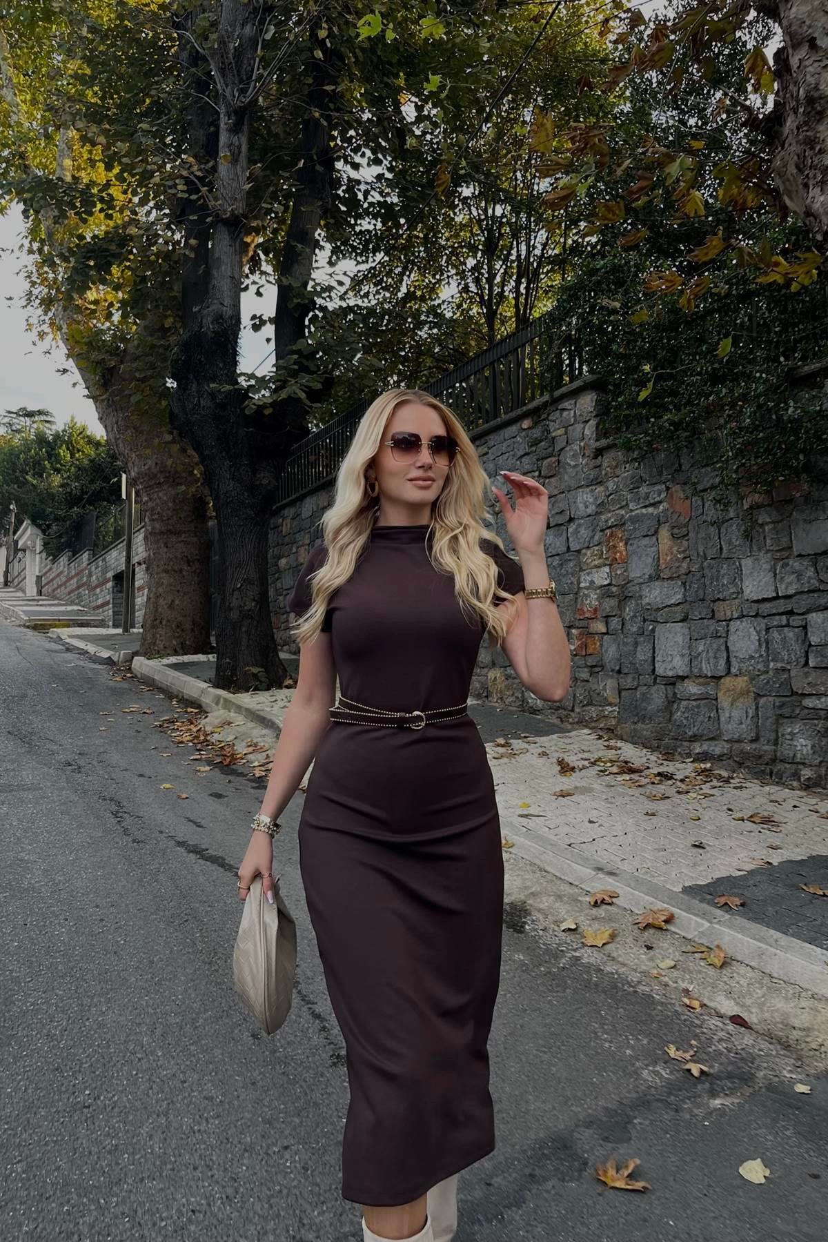 DİK YAKA MODAL ELBİSE