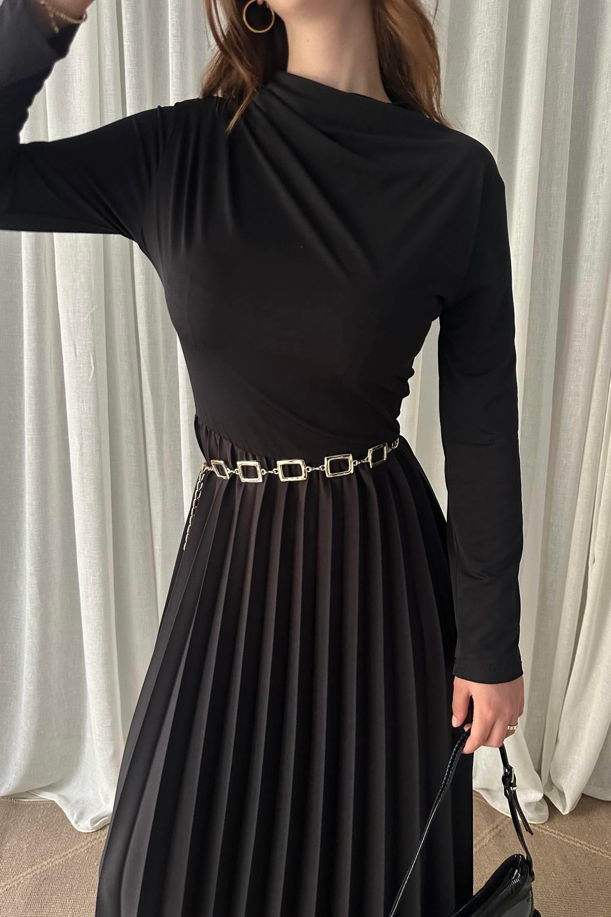 ETEĞİ PİLİSE DETAYLI SANDY ELBİSE