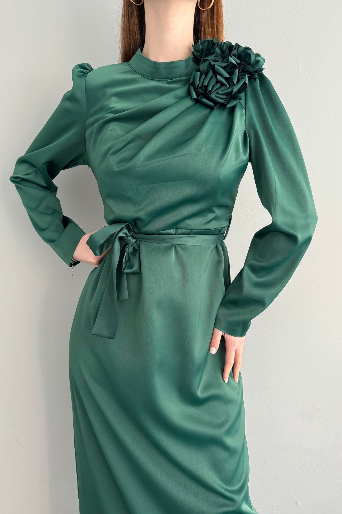GÜL BRONŞLU SATEN ELBİSE