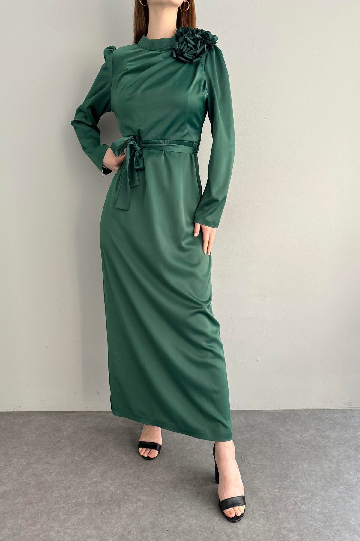 GÜL BRONŞLU SATEN ELBİSE