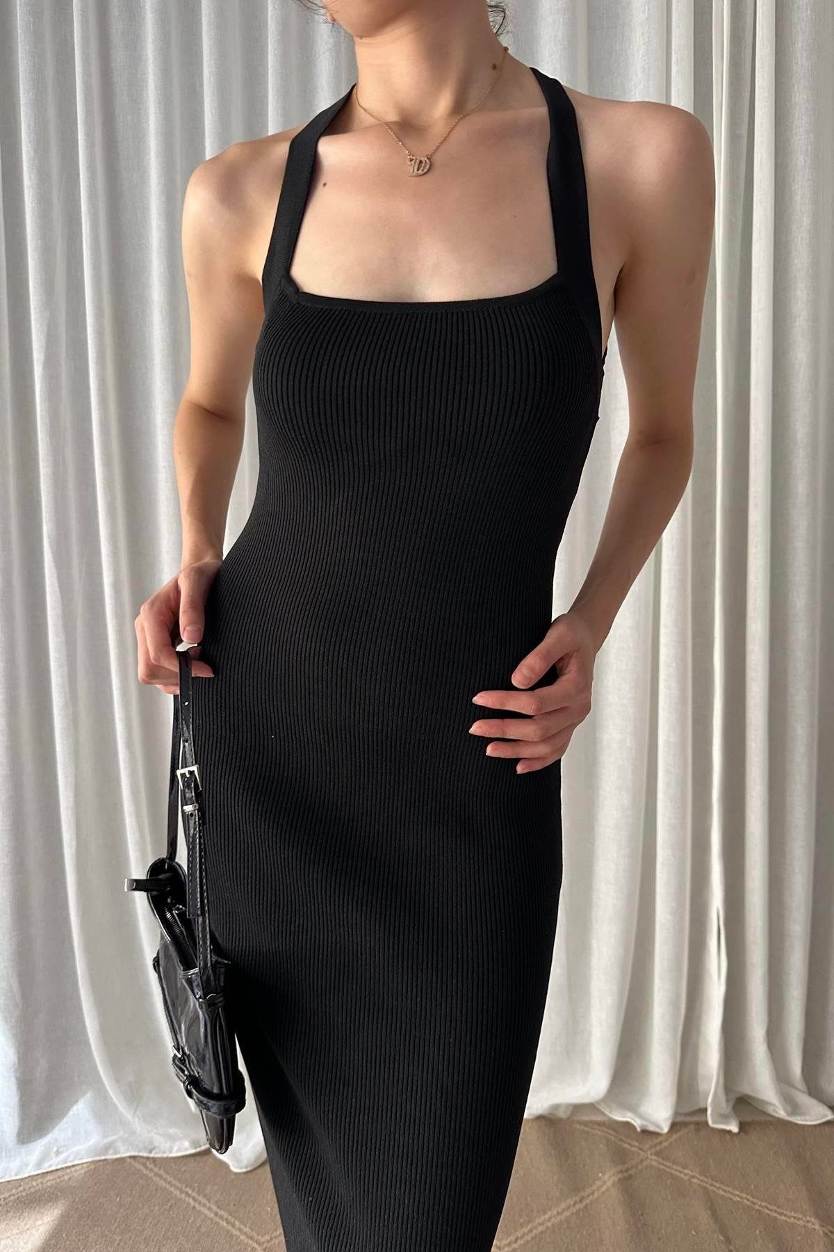 HALTER YAKA FİTİLLİ TRIKO ELBİSE