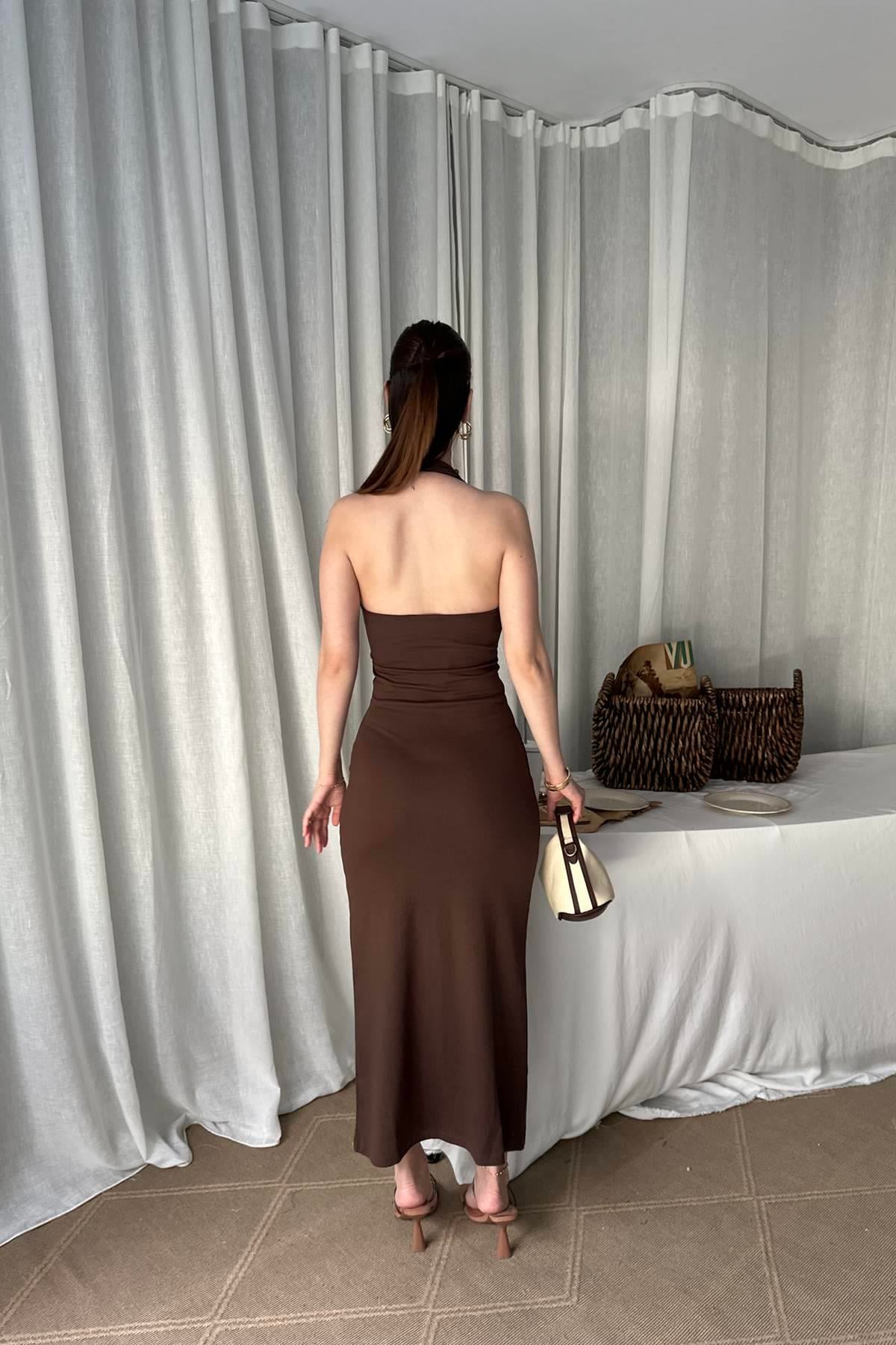 HALTER YAKA MİDİ ELBİSE