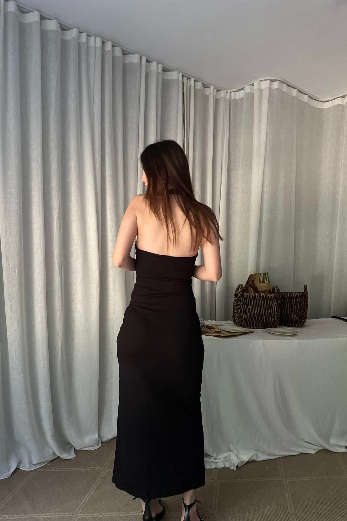 HALTER YAKA MİDİ ELBİSE