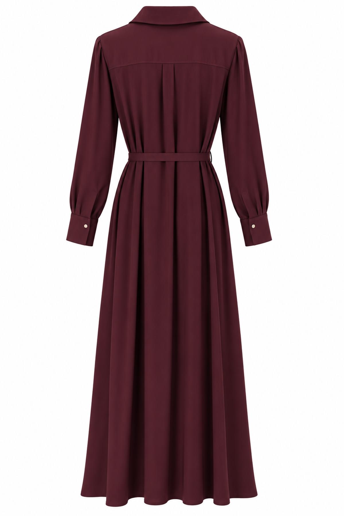 ÖN DÜĞMELİ KEMERLİ TENCEL GÖMLEK ELBİSE