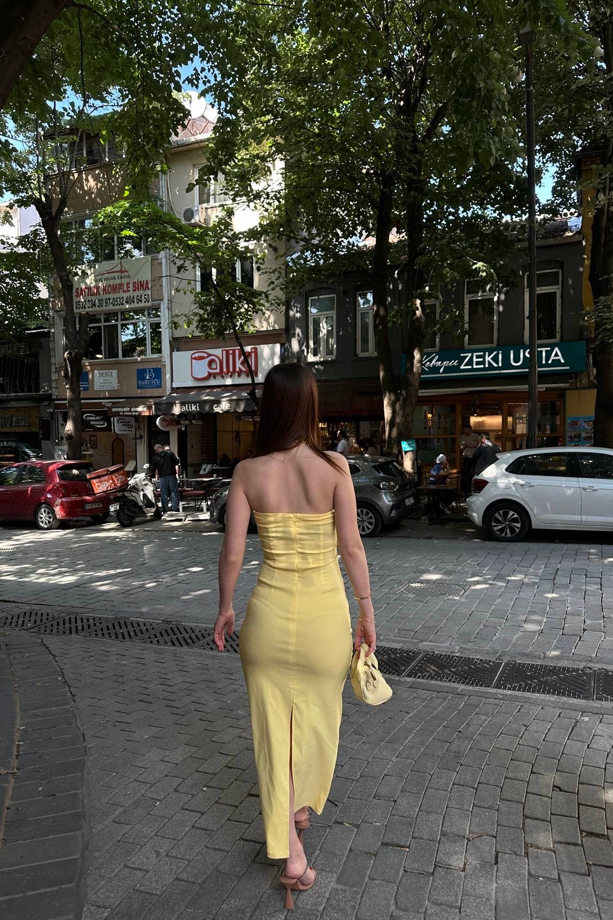 STRAPLEZ MİDİ ELBİSE