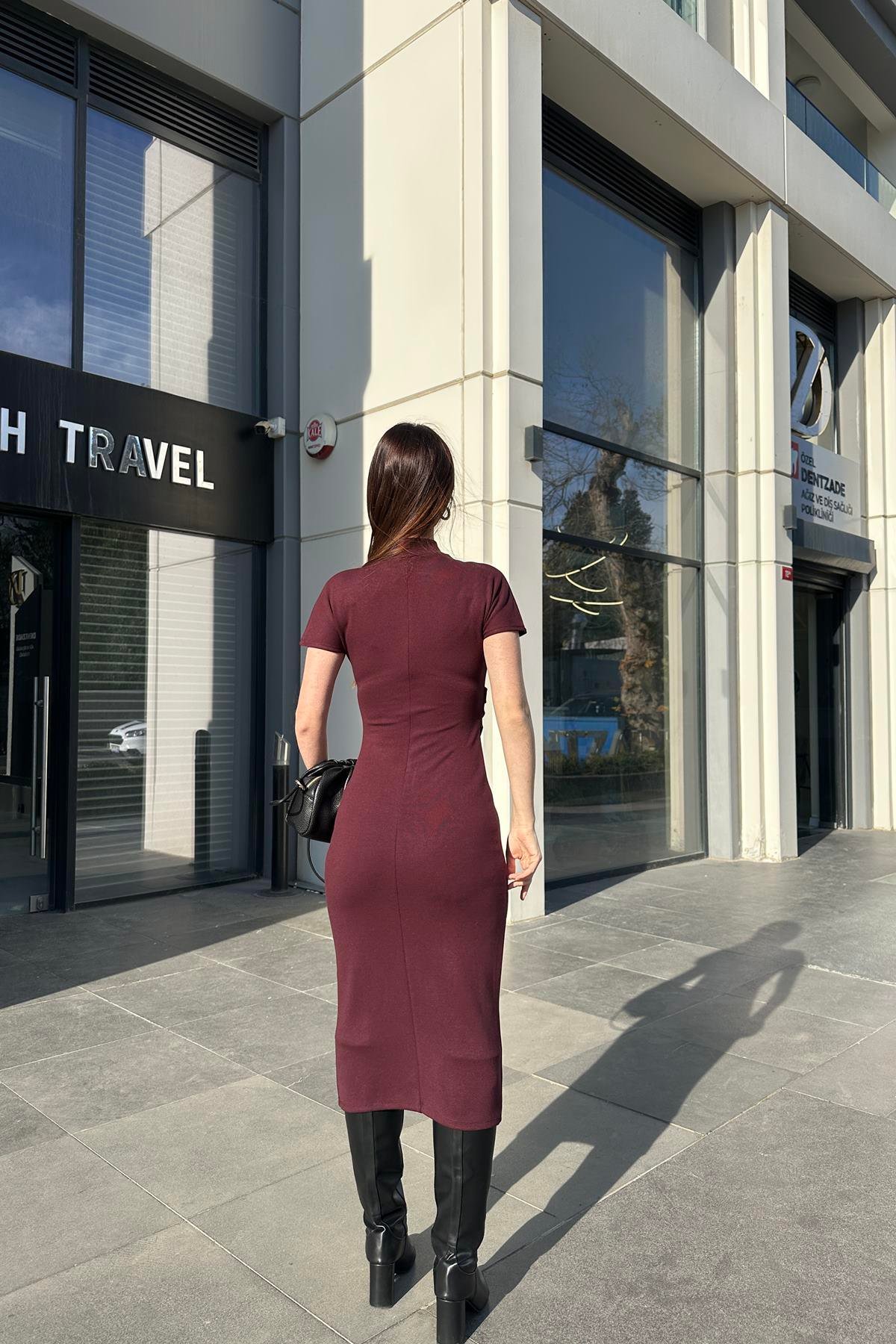 STREÇ ÖRME MİDİ ELBİSE