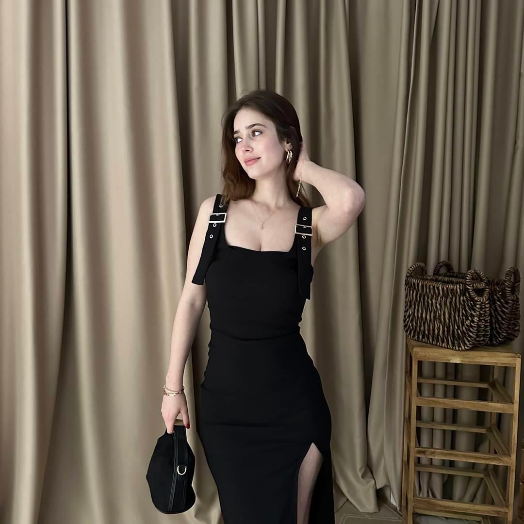 TOKALI ASKILI MİDİ ELBİSE
