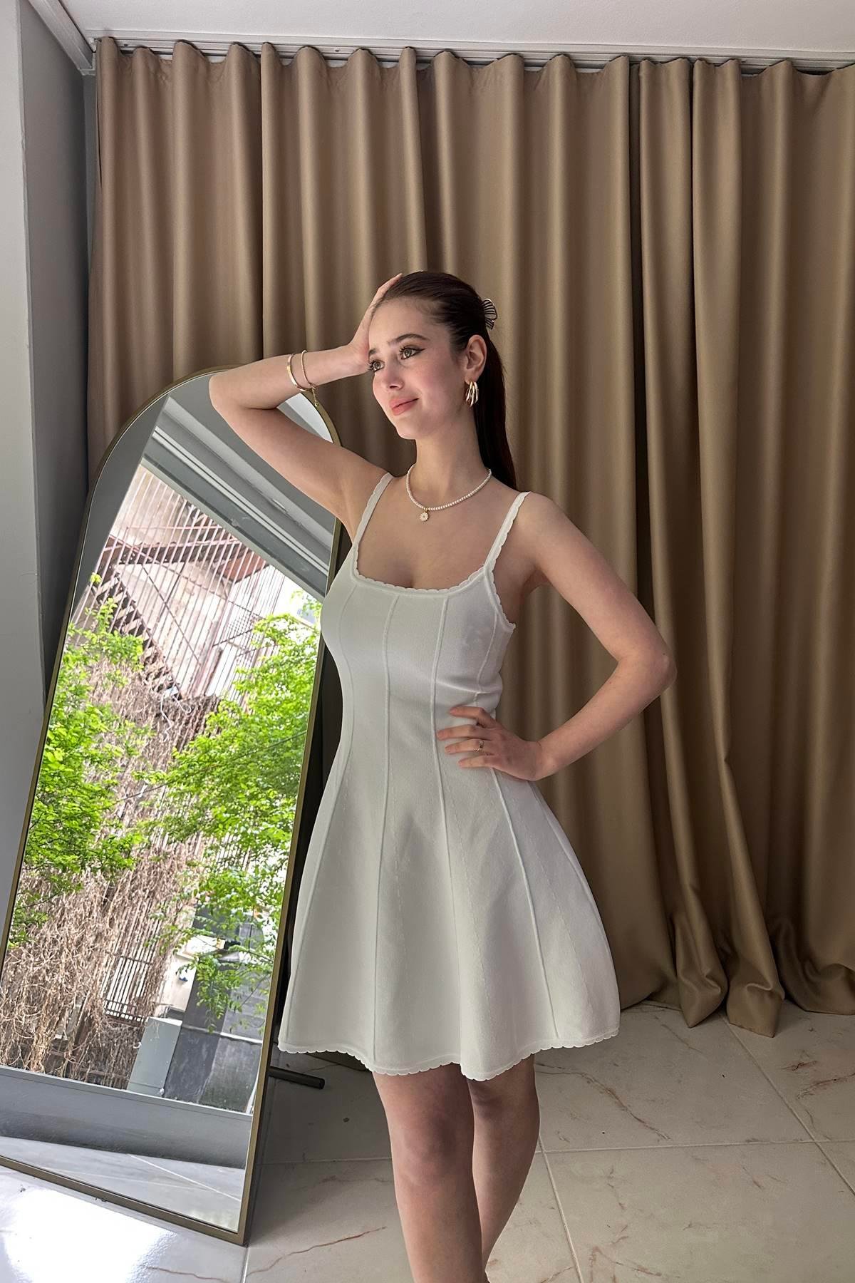VOLANLI ASKILI TRIKO ELBİSE